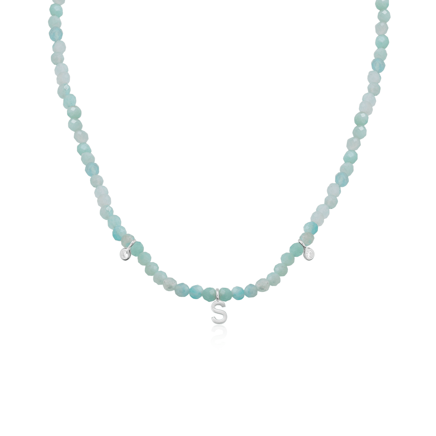 Alexis Necklace - 925 Sterling Silver Necklaces 925 Silver Natural Apatite 14" - Collar