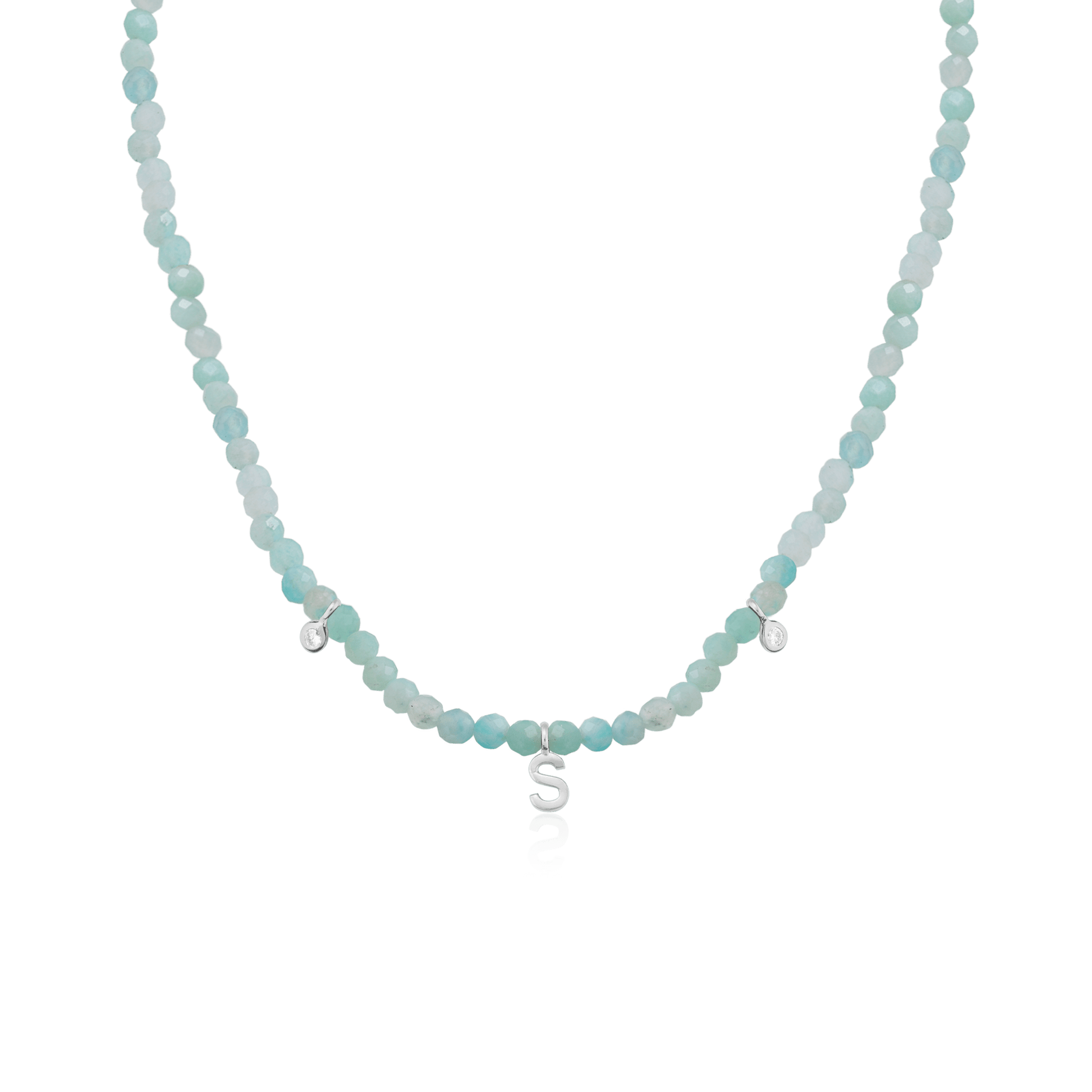 Alexis Necklace - 14K White Gold Necklaces magal-dev Natural Apatite 14" - Collar