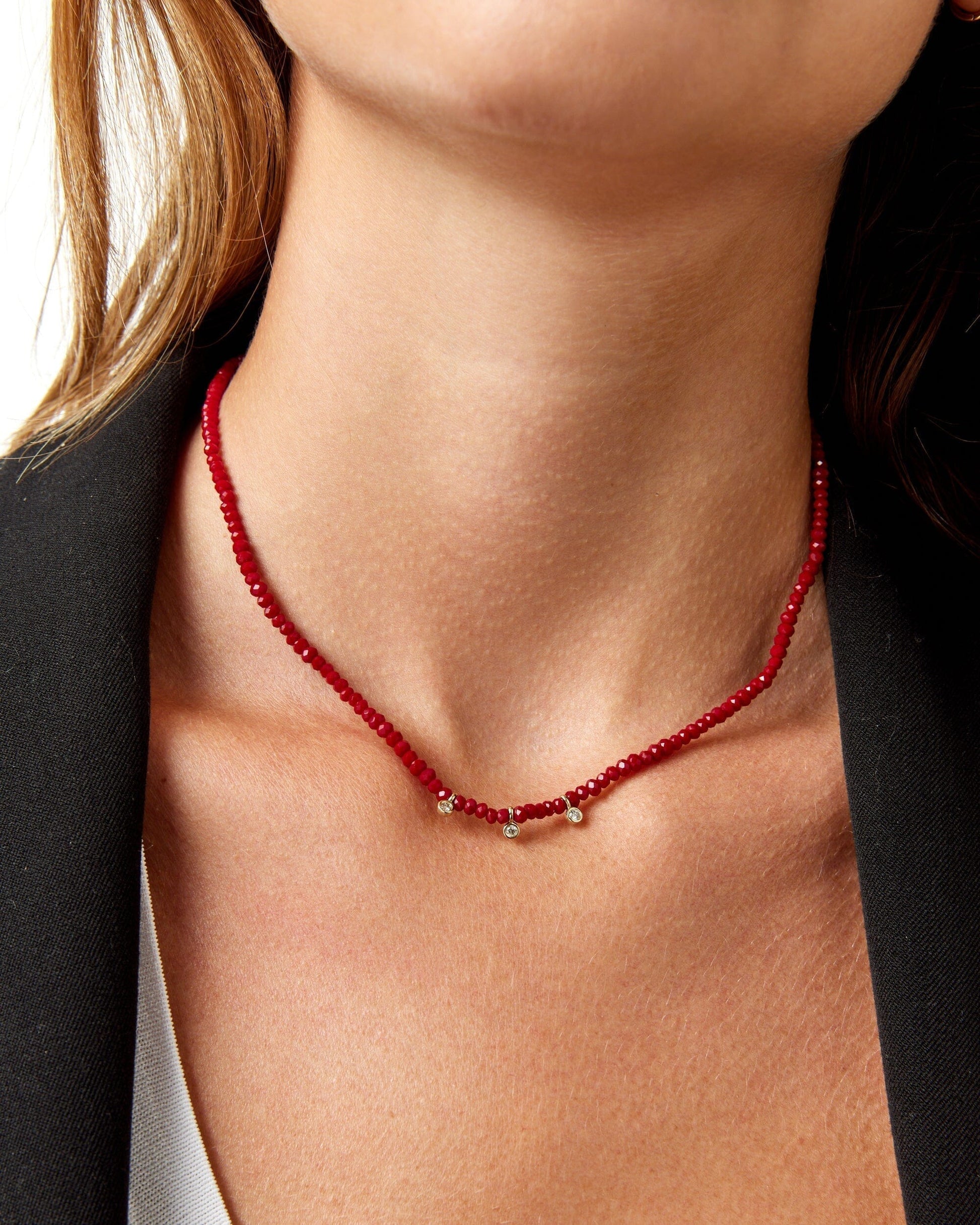 Apatite Gemstone & Three diamonds Necklace - 14K Rose Gold Necklaces magal-dev