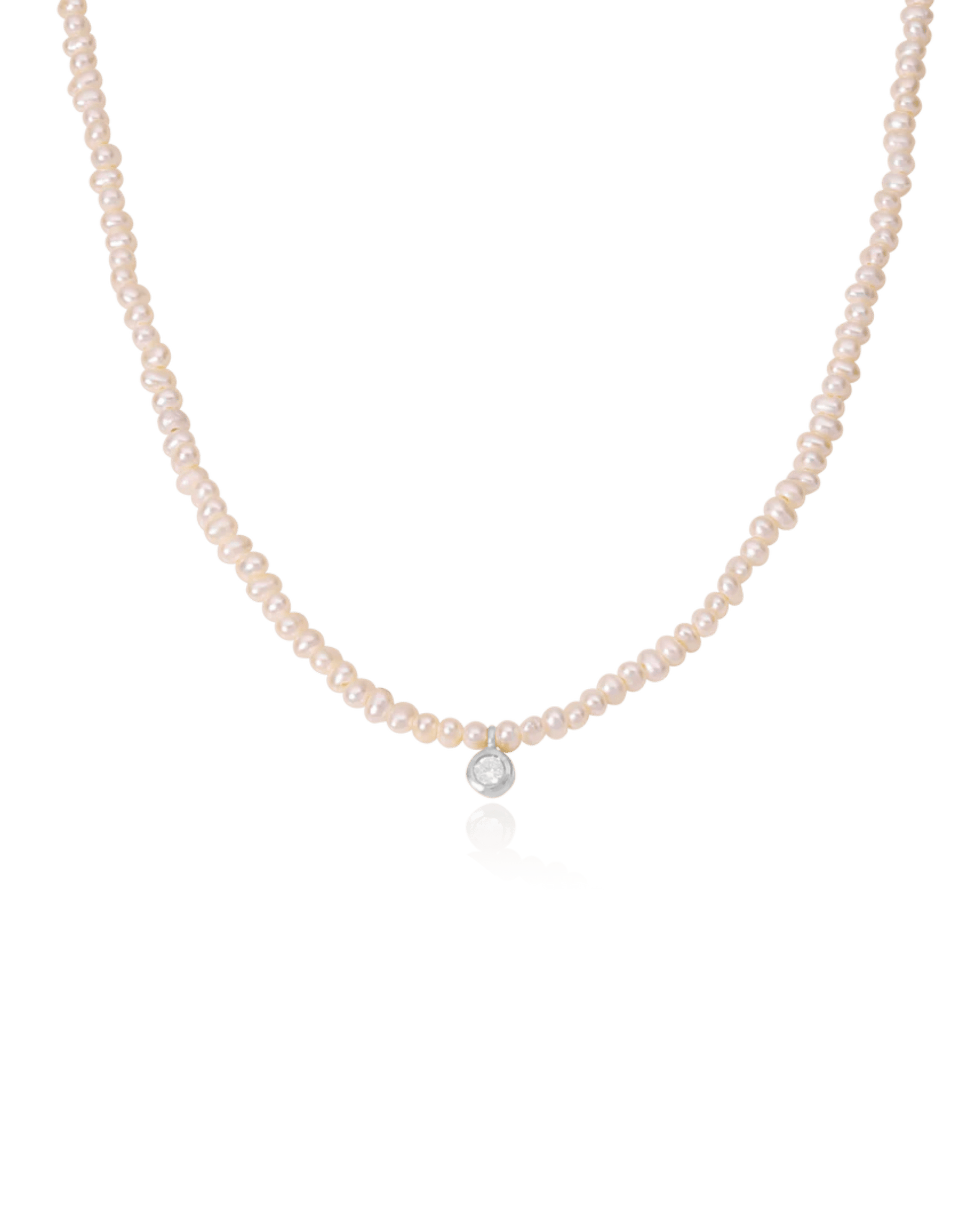Pearl and Diamond Necklace - 14K White Gold Necklaces magal-dev Small: 0.03ct 16"