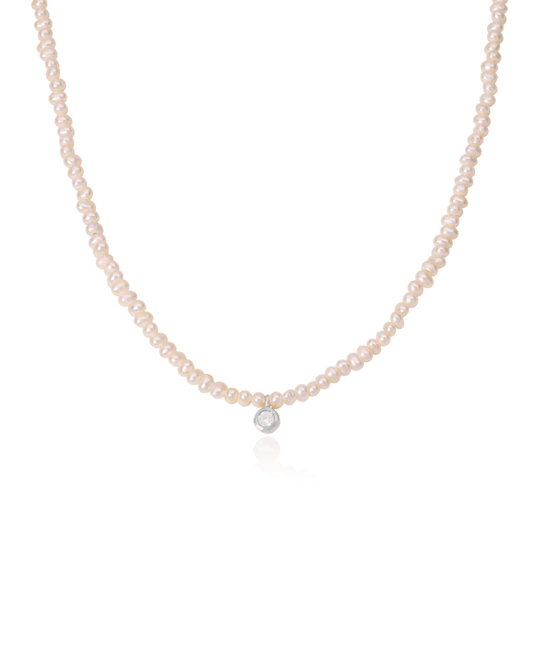 Collier Perles & Diamant - Or Blanc 14 carats Necklaces magal-dev Small: 0.03 carats 40cm