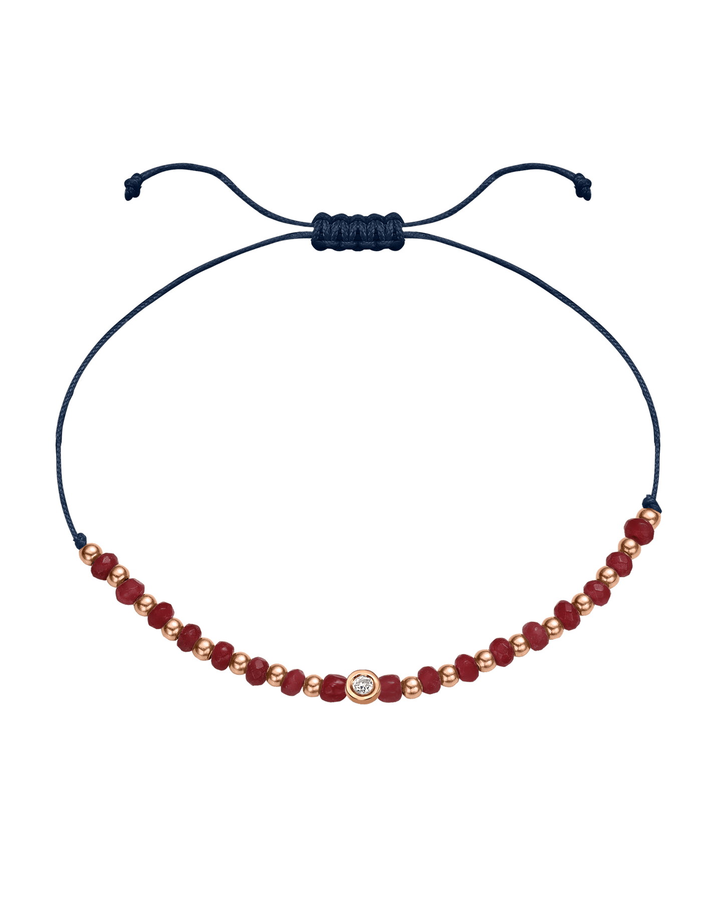 Red Agate Gemstone String of Love Bracelet for Confidence - 14K Rose Gold Bracelet 14K Solid Gold Navy Blue Small: 0.03ct