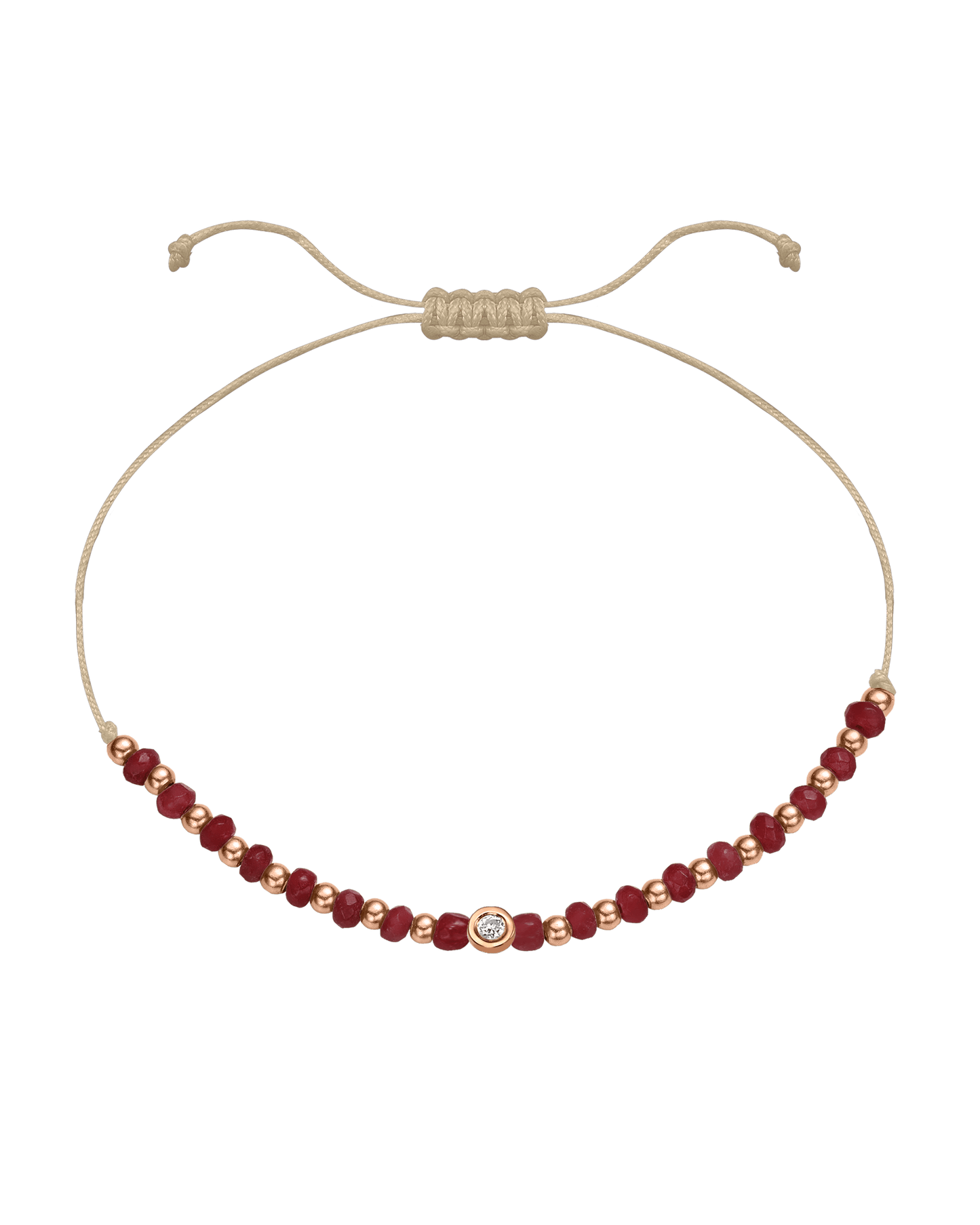 Red Agate Gemstone String of Love Bracelet for Confidence - 14K Rose Gold Bracelet 14K Solid Gold Beige Small: 0.03ct