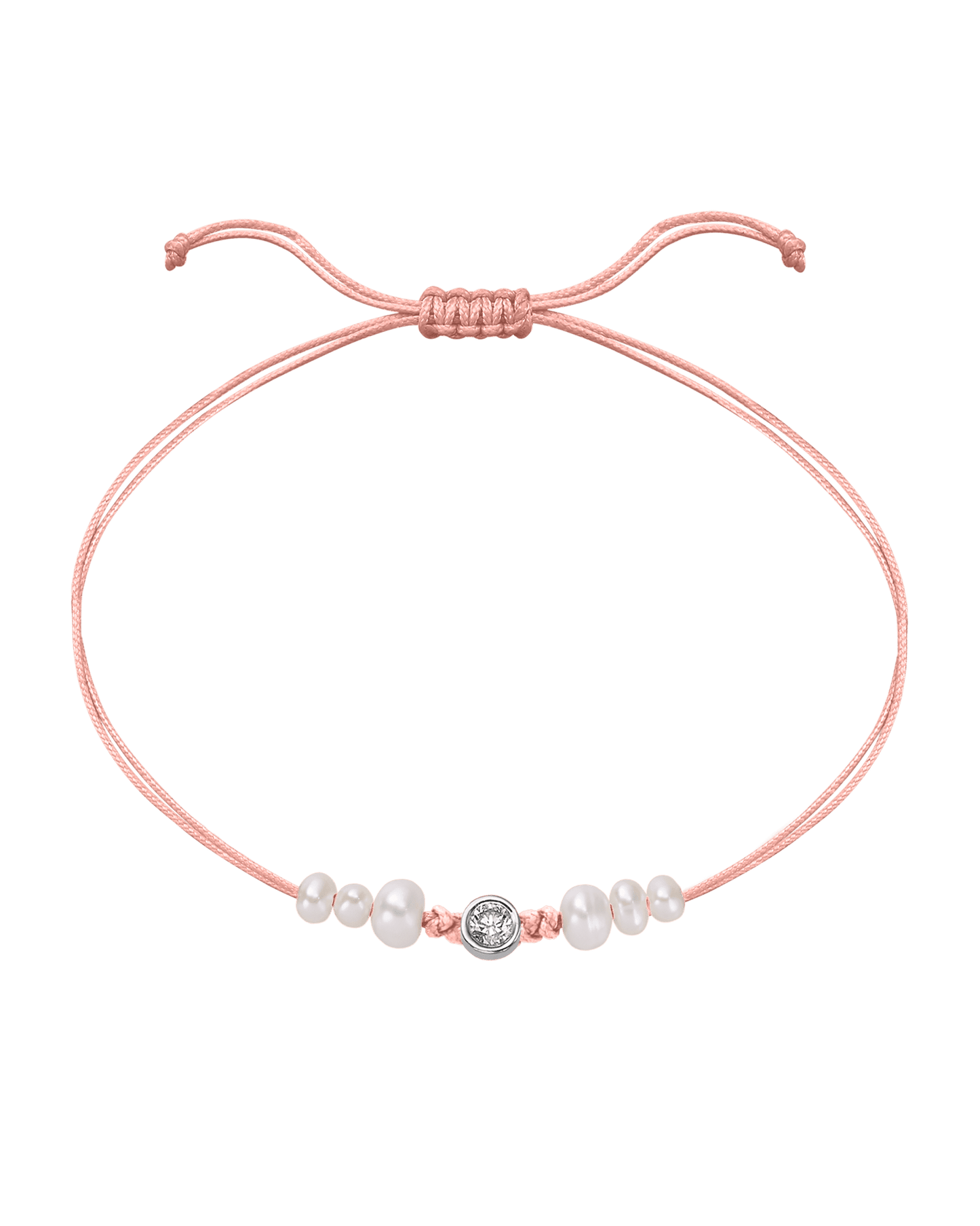 Rose: Le String of Love 6 Perles Naturelles - Or Blanc 14 carats Bracelet magal-dev Flamingo Large: 0.10 carats