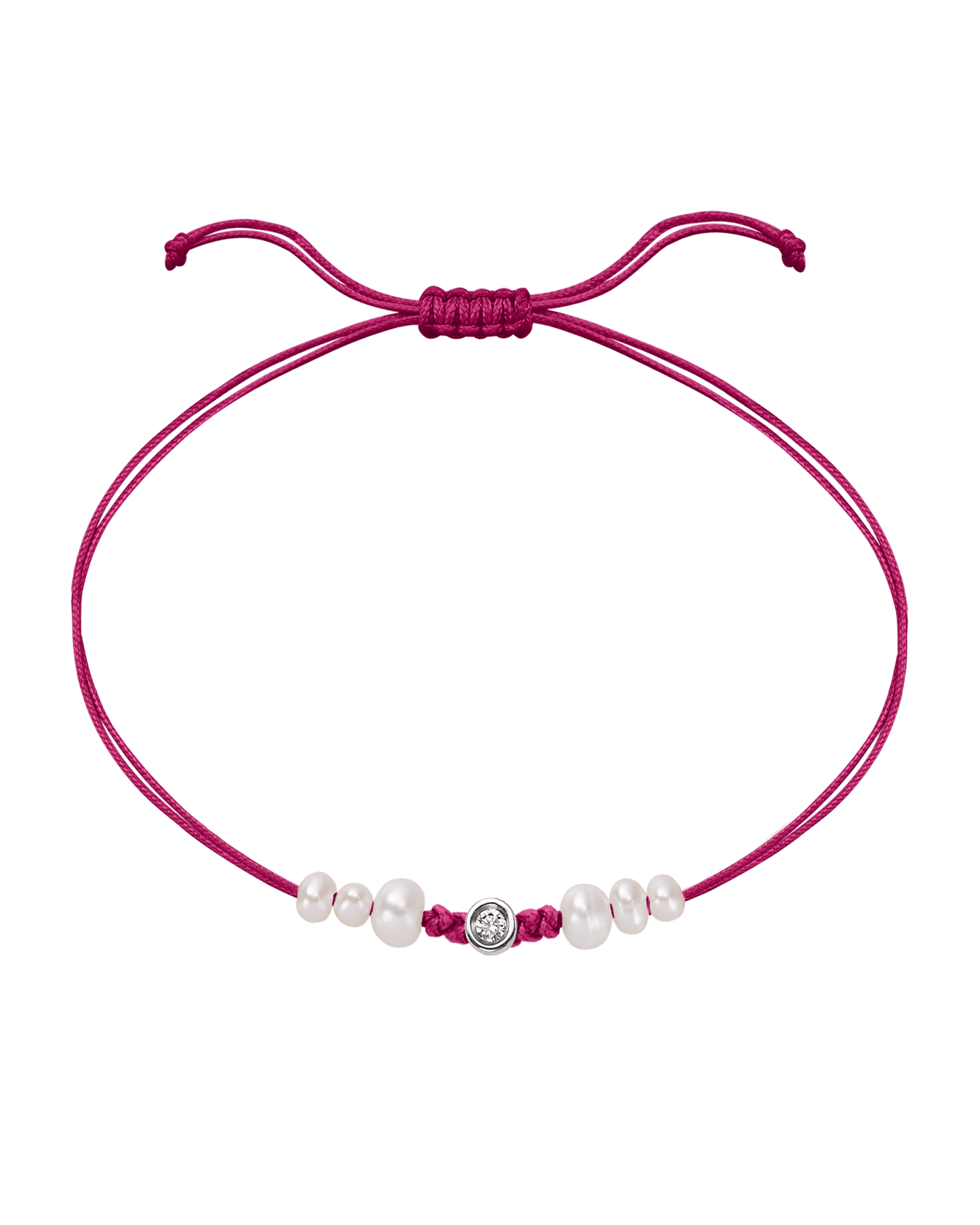 Rose: Le String of Love 6 Perles Naturelles - Or Blanc 14 carats Bracelet magal-dev Fuchsia Small: 0.03 carats