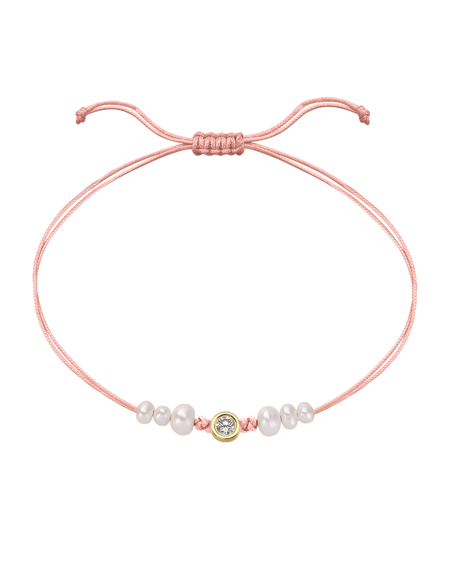 Rose: Le String of Love 6 Perles Naturelles - Or Jaune 14 carats Bracelet magal-dev Flamingo Large: 0.10 carats