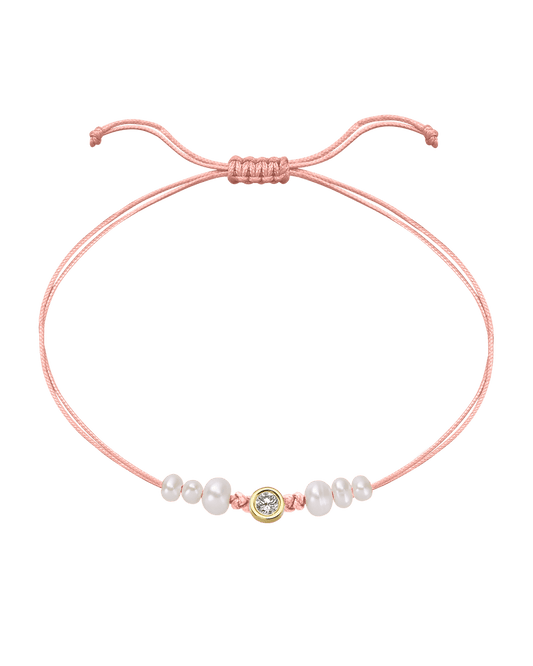 Rose: Le String of Love 6 Perles Naturelles - Or Jaune 14 carats Bracelet magal-dev Flamingo Large: 0.10 carats