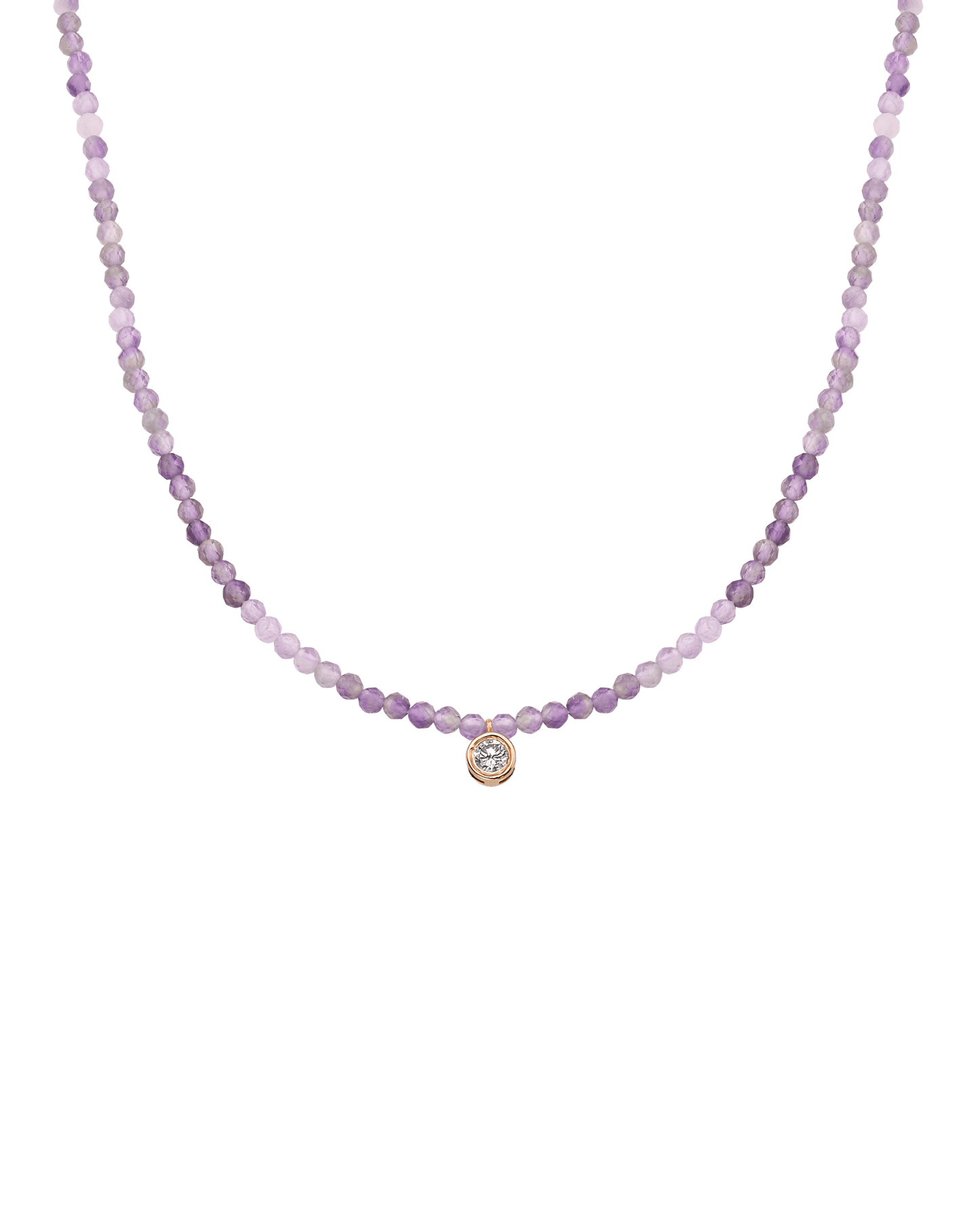 Purple Amethyst Gemstone & Diamond Necklace - 14K Rose Gold Necklaces magal-dev Large: 0.1ct 14"