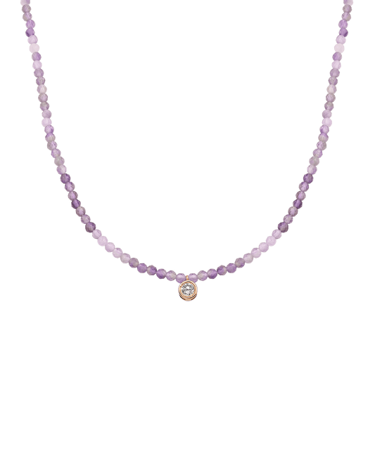 Purple Amethyst Gemstone & Diamond Necklace - 14K Rose Gold Necklaces magal-dev Large: 0.1ct 14"
