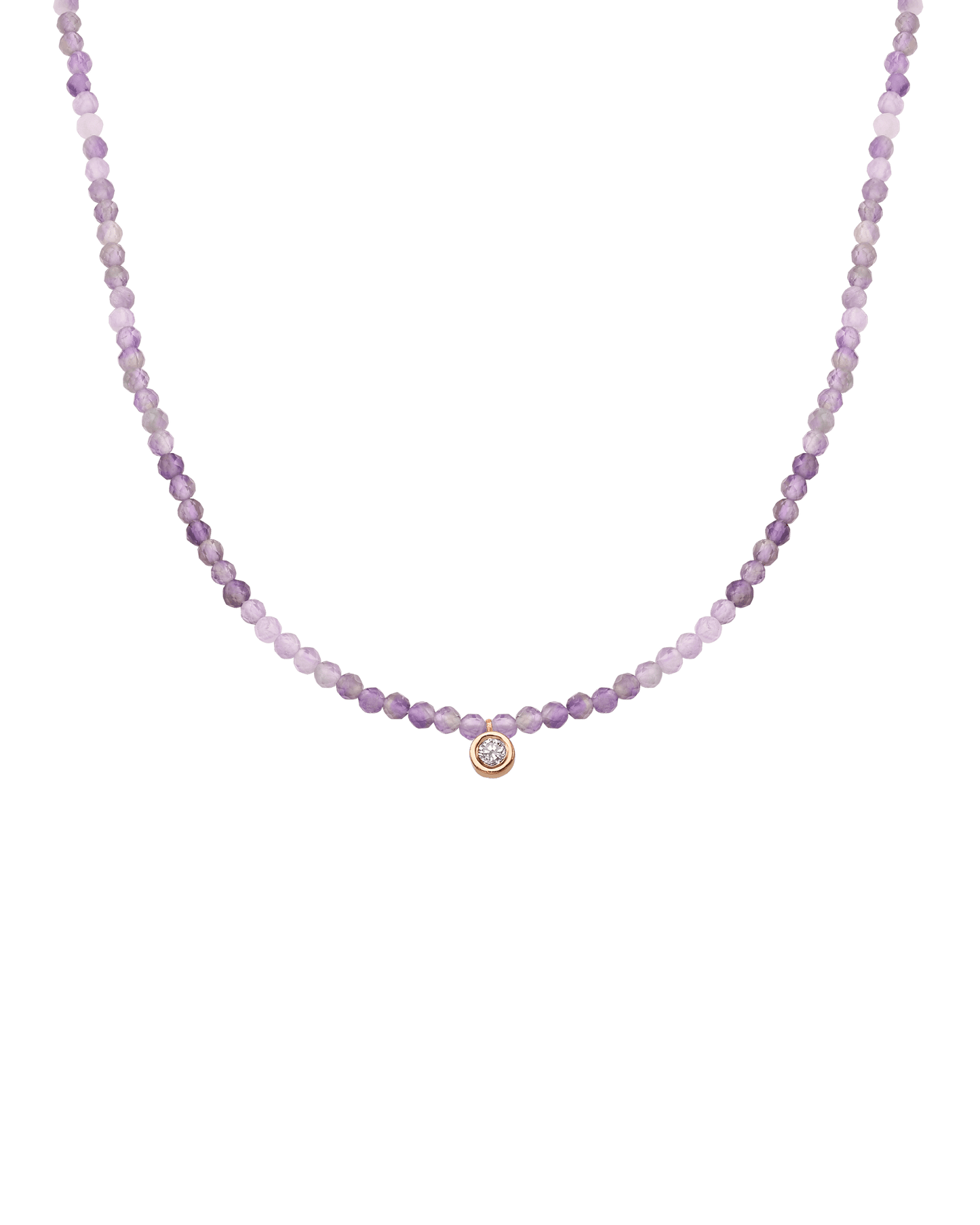 Purple Amethyst Gemstone & Diamond Necklace - 14K Rose Gold Necklaces magal-dev Medium: 0.04ct 14"