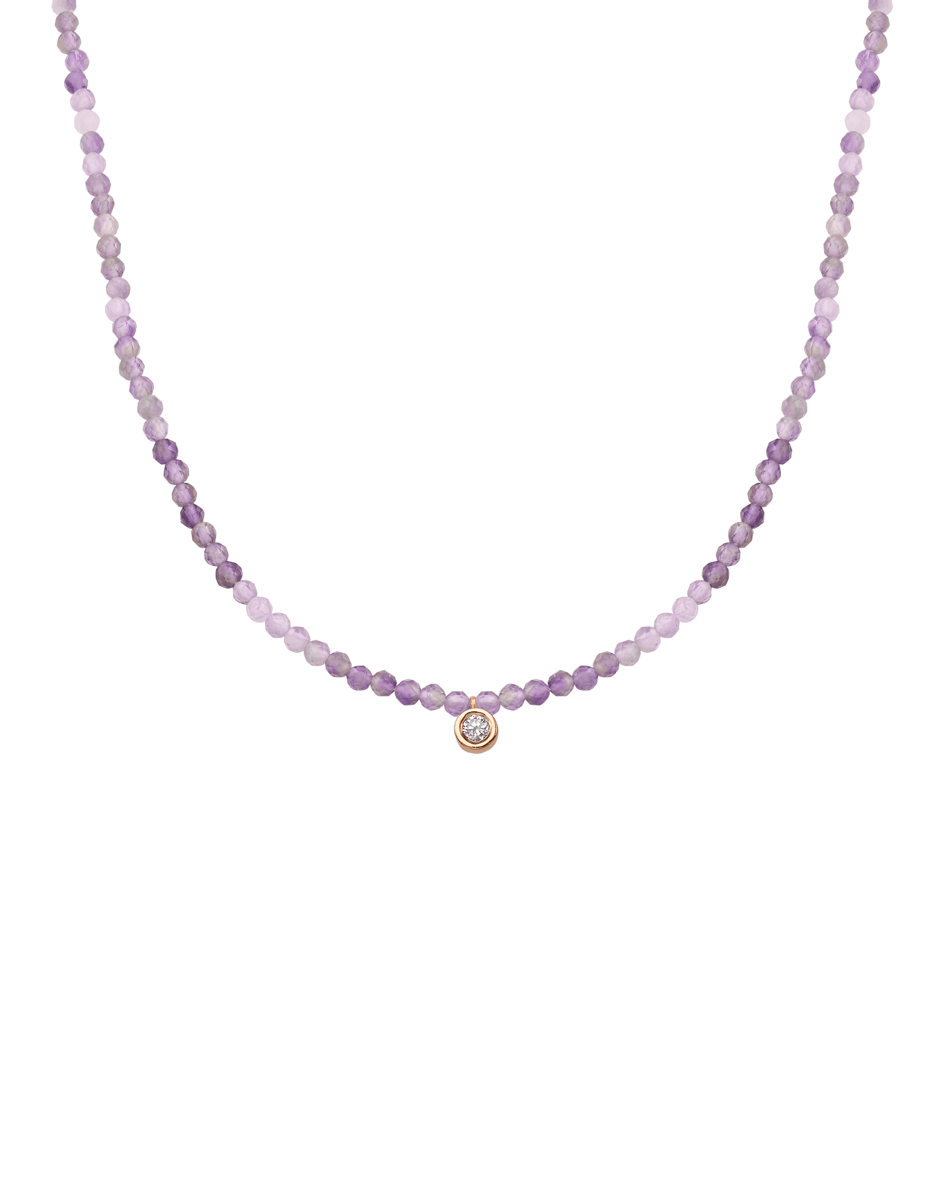 Purple Amethyst Gemstone & Diamond Necklace - 14K Rose Gold Necklaces magal-dev Medium: 0.04ct 14"