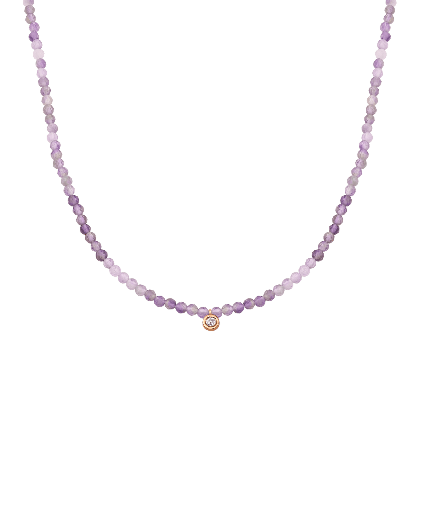 Purple Amethyst Gemstone & Diamond Necklace - 14K Rose Gold Necklaces magal-dev Small: 0.03ct 14"