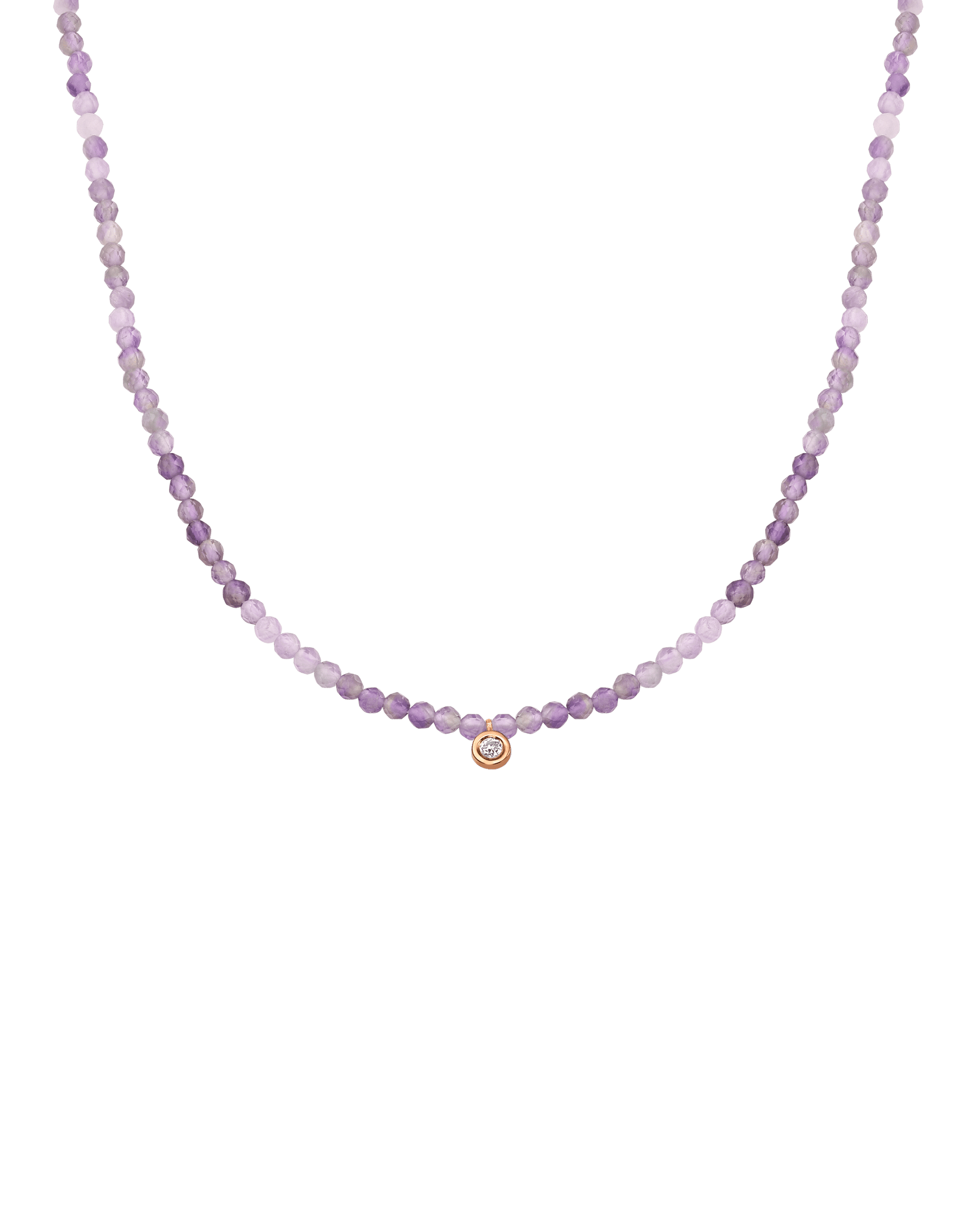 Purple Amethyst Gemstone & Diamond Necklace - 14K Rose Gold Necklaces magal-dev Small: 0.03ct 14"