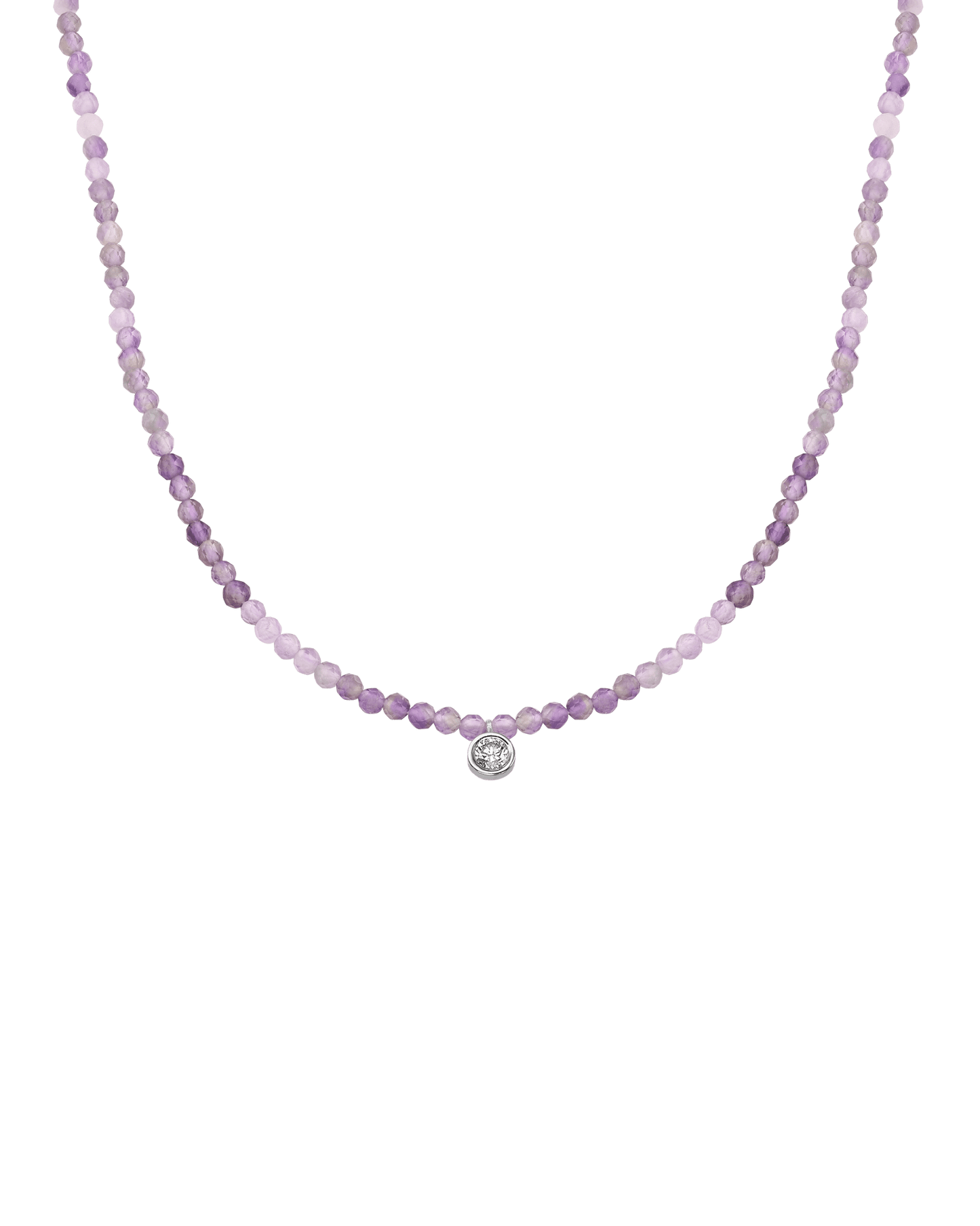 Purple Amethyst Gemstone & Diamond Necklace - 14K White Gold Necklaces magal-dev Large: 0.1ct 14"