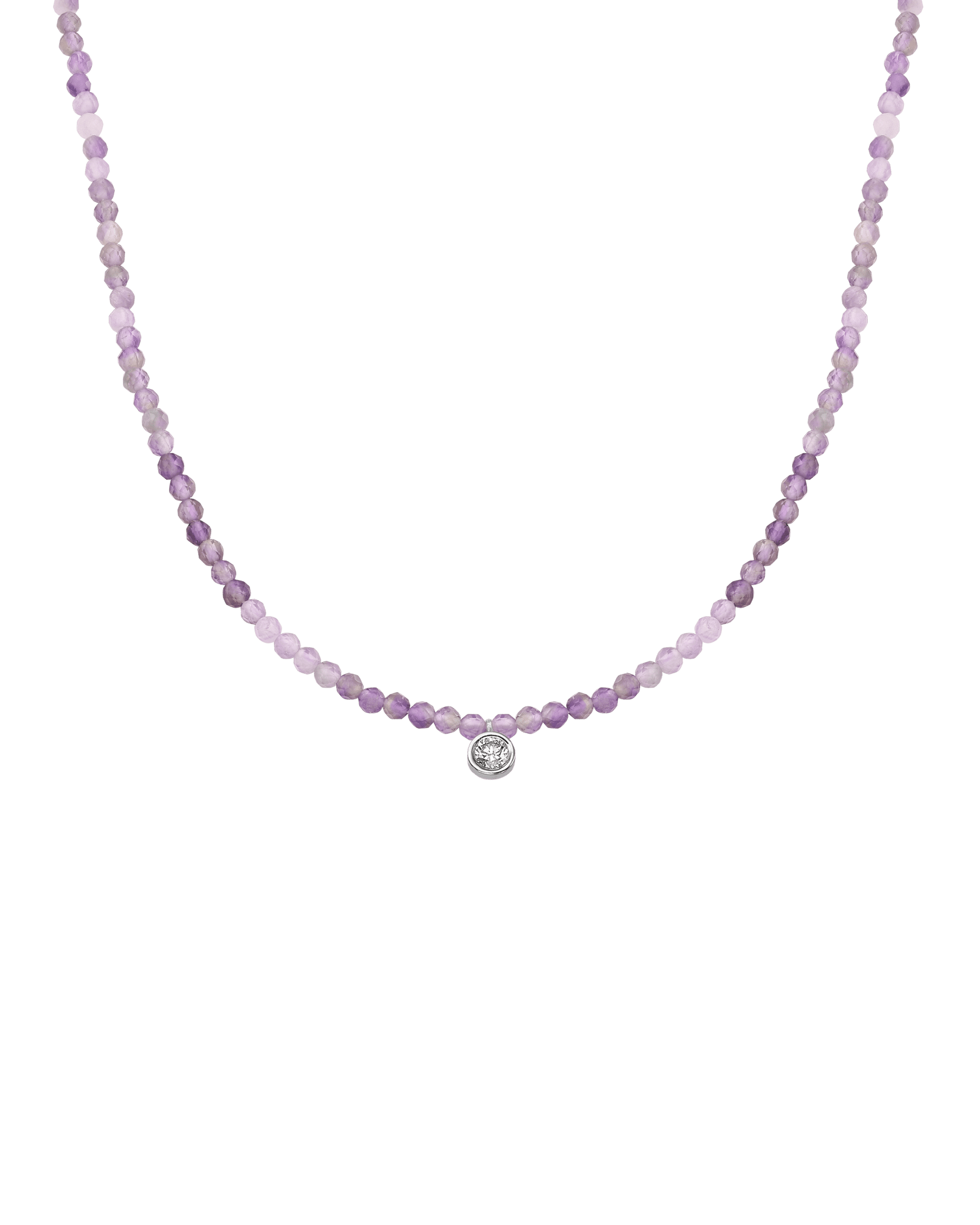 Purple Amethyst Gemstone & Diamond Necklace - 14K White Gold Necklaces magal-dev Large: 0.1ct 14"