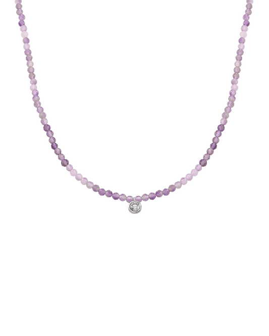 Purple Amethyst Gemstone & Diamond Necklace - 14K White Gold Necklaces magal-dev Large: 0.1ct 14"