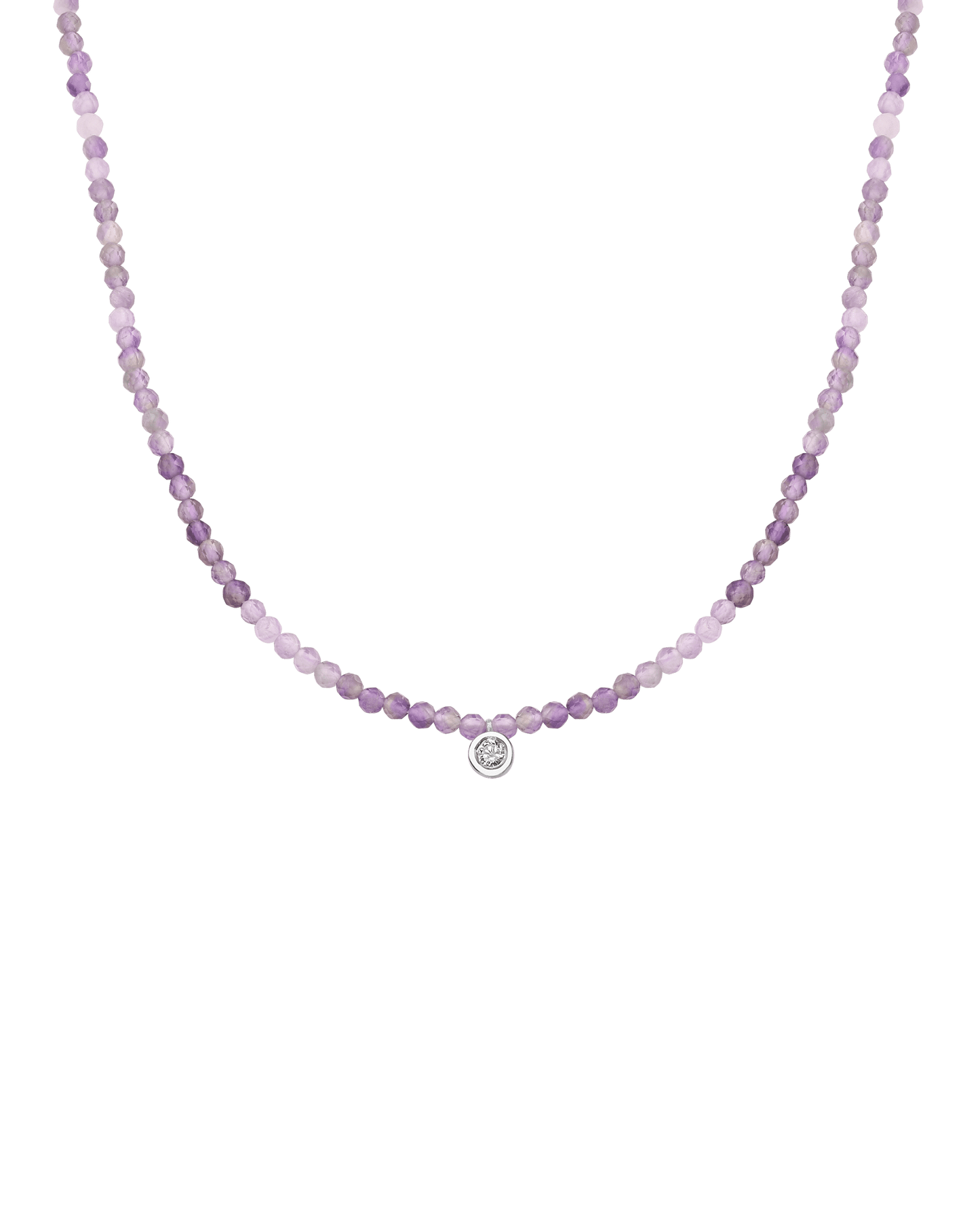 Purple Amethyst Gemstone & Diamond Necklace - 14K White Gold Necklaces magal-dev Medium: 0.04ct 14"