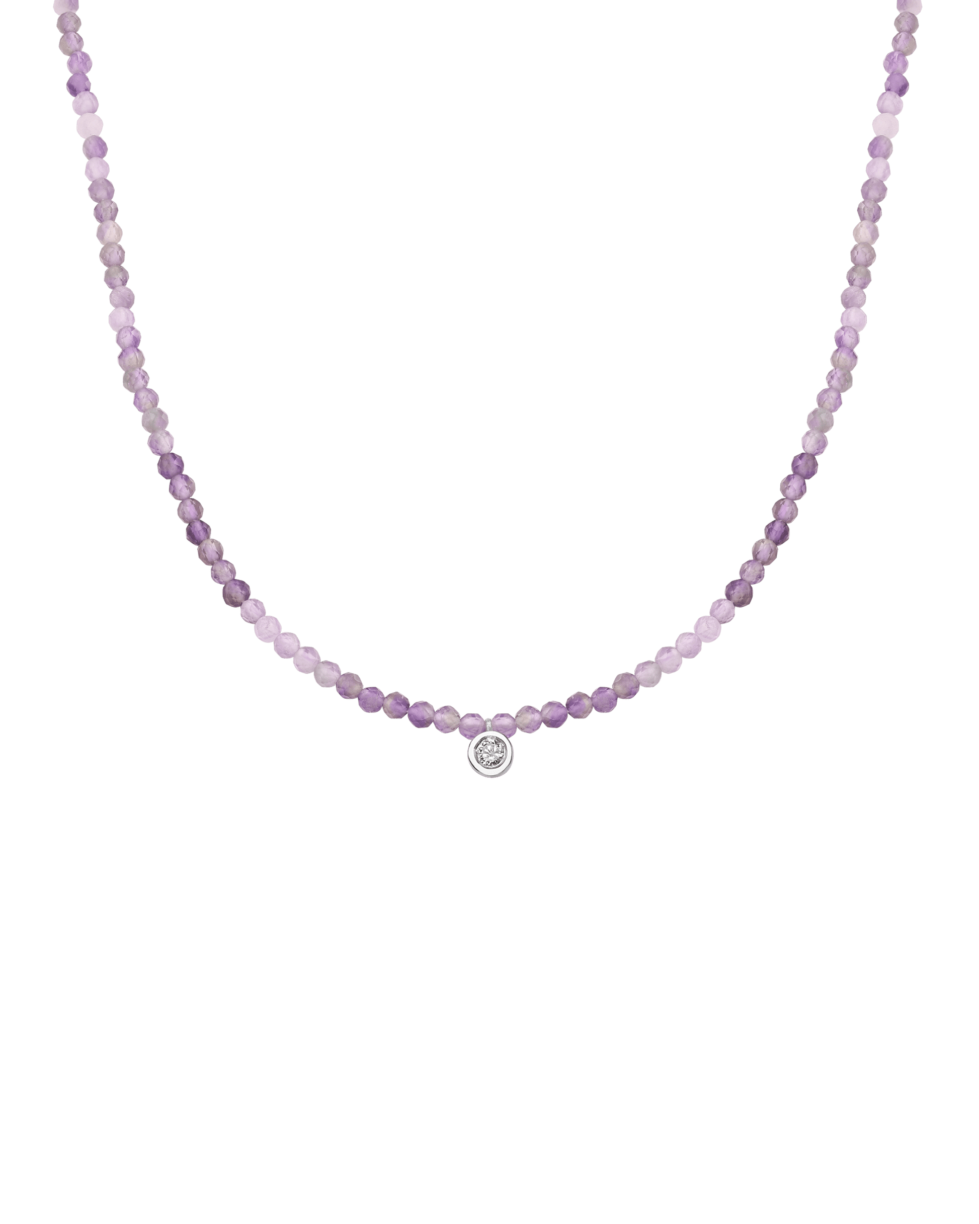 Purple Amethyst Gemstone & Diamond Necklace - 14K White Gold Necklaces magal-dev Medium: 0.04ct 14"