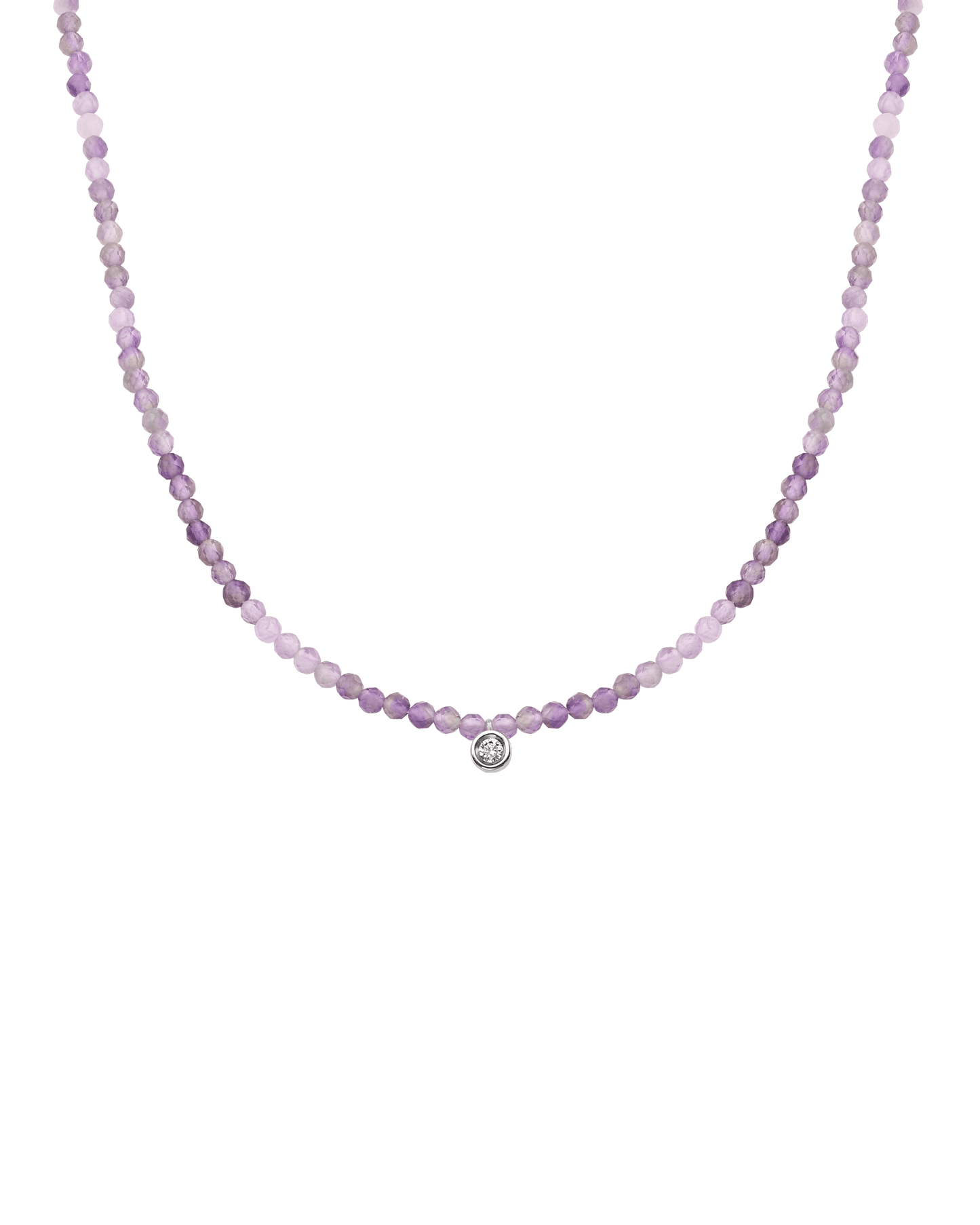 Purple Amethyst Gemstone & Diamond Necklace - 14K White Gold Necklaces magal-dev Small: 0.03ct 14"