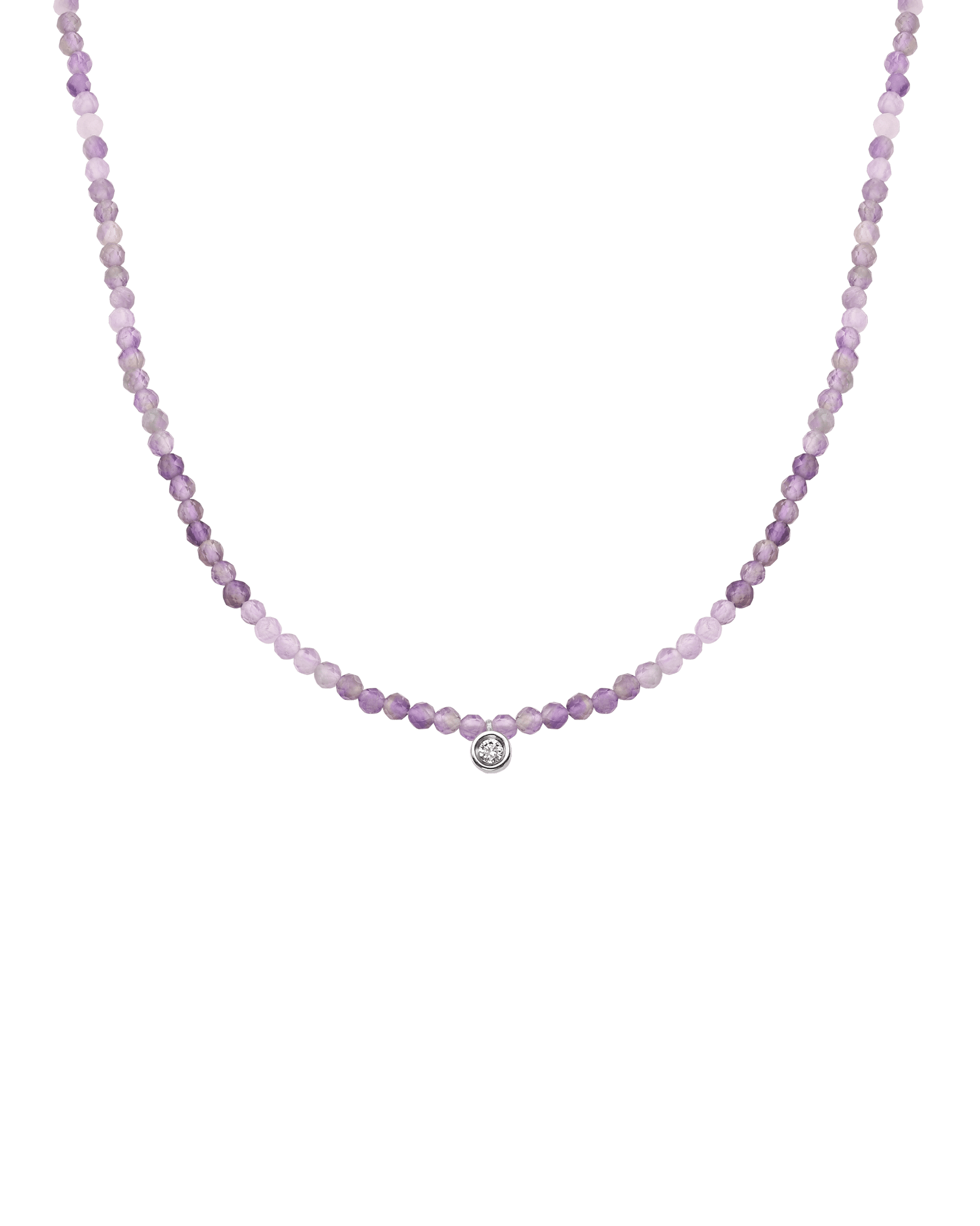 Purple Amethyst Gemstone & Diamond Necklace - 14K White Gold Necklaces magal-dev Small: 0.03ct 14"