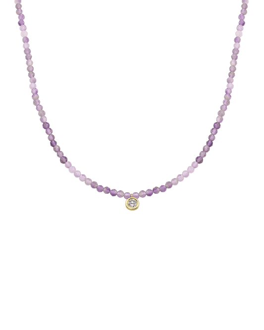 Purple Amethyst Gemstone & Diamond Necklace - 14K Yellow Gold Necklaces magal-dev Large: 0.1ct 14"