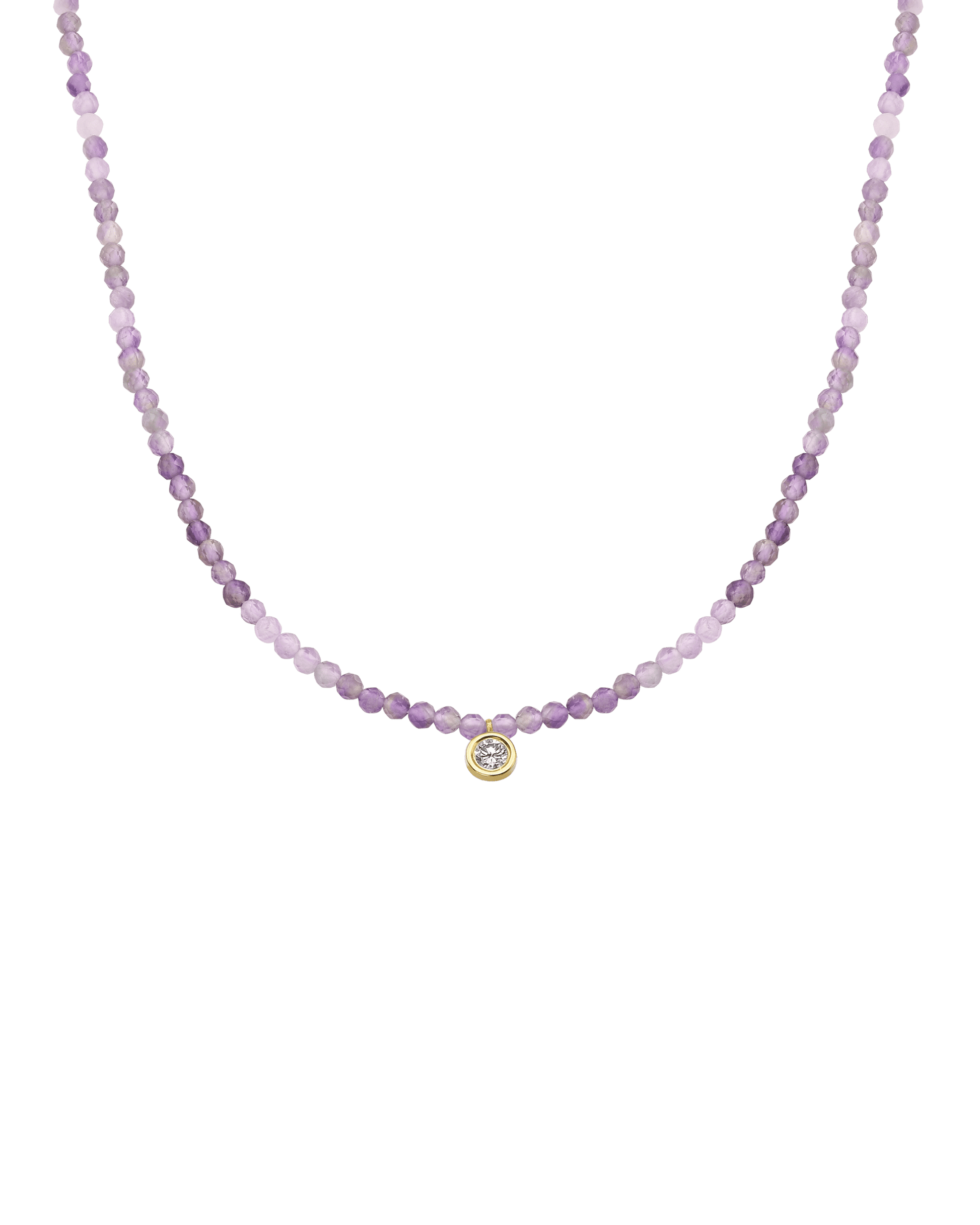 Purple Amethyst Gemstone & Diamond Necklace - 14K Yellow Gold Necklaces magal-dev Large: 0.1ct 14"