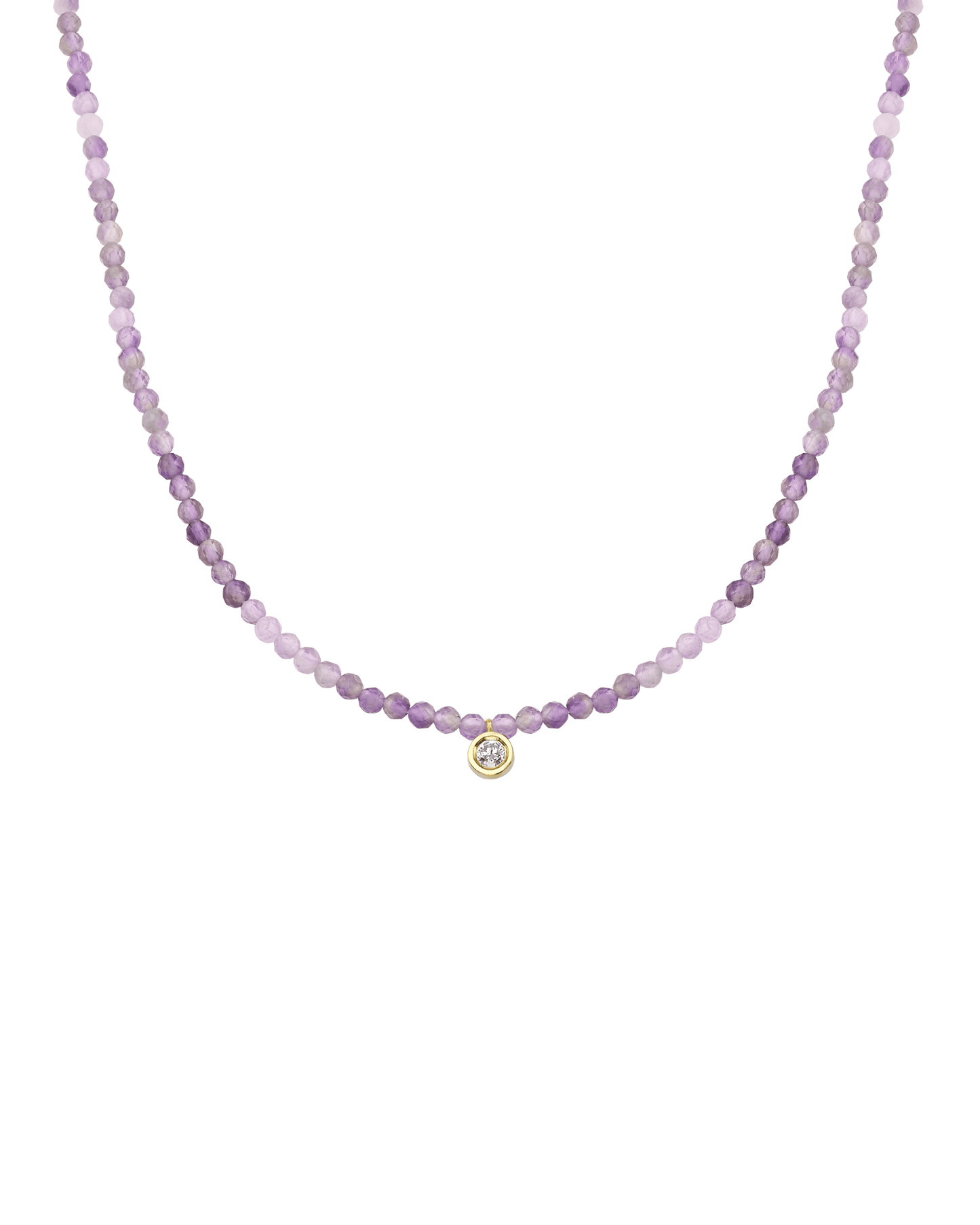 Purple Amethyst Gemstone & Diamond Necklace - 14K Yellow Gold Necklaces magal-dev Medium: 0.04ct 14"