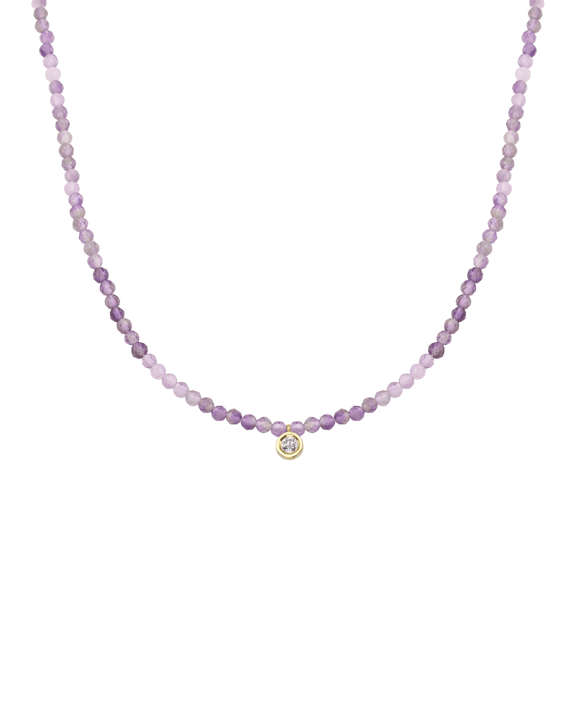 Purple Amethyst Gemstone & Diamond Necklace - 14K Yellow Gold Necklaces magal-dev Medium: 0.04ct 14"