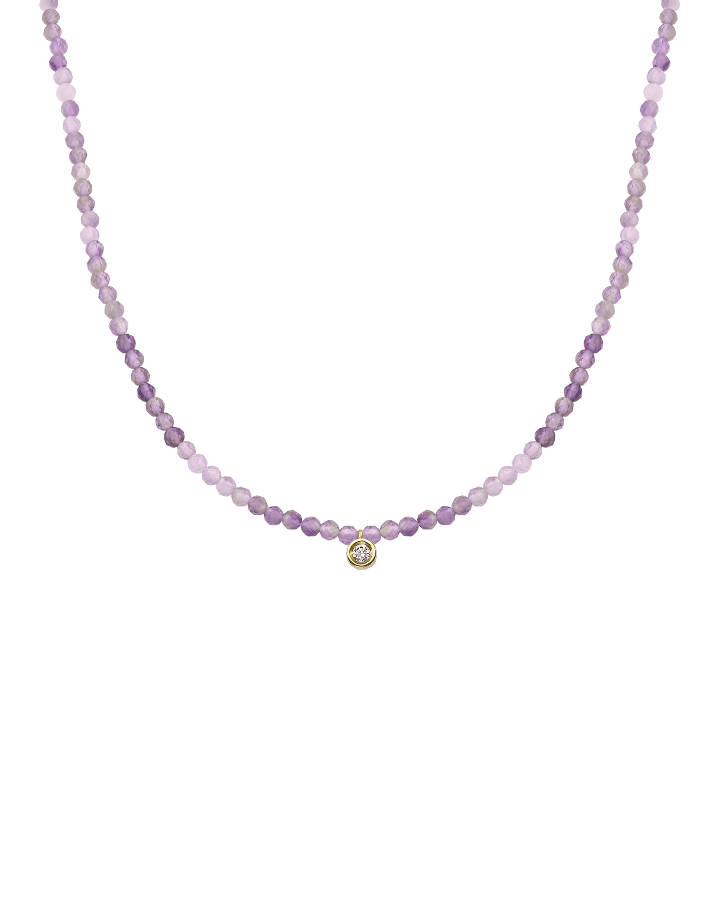 Purple Amethyst Gemstone & Diamond Necklace - 14K Yellow Gold Necklaces magal-dev Small: 0.03ct 14"