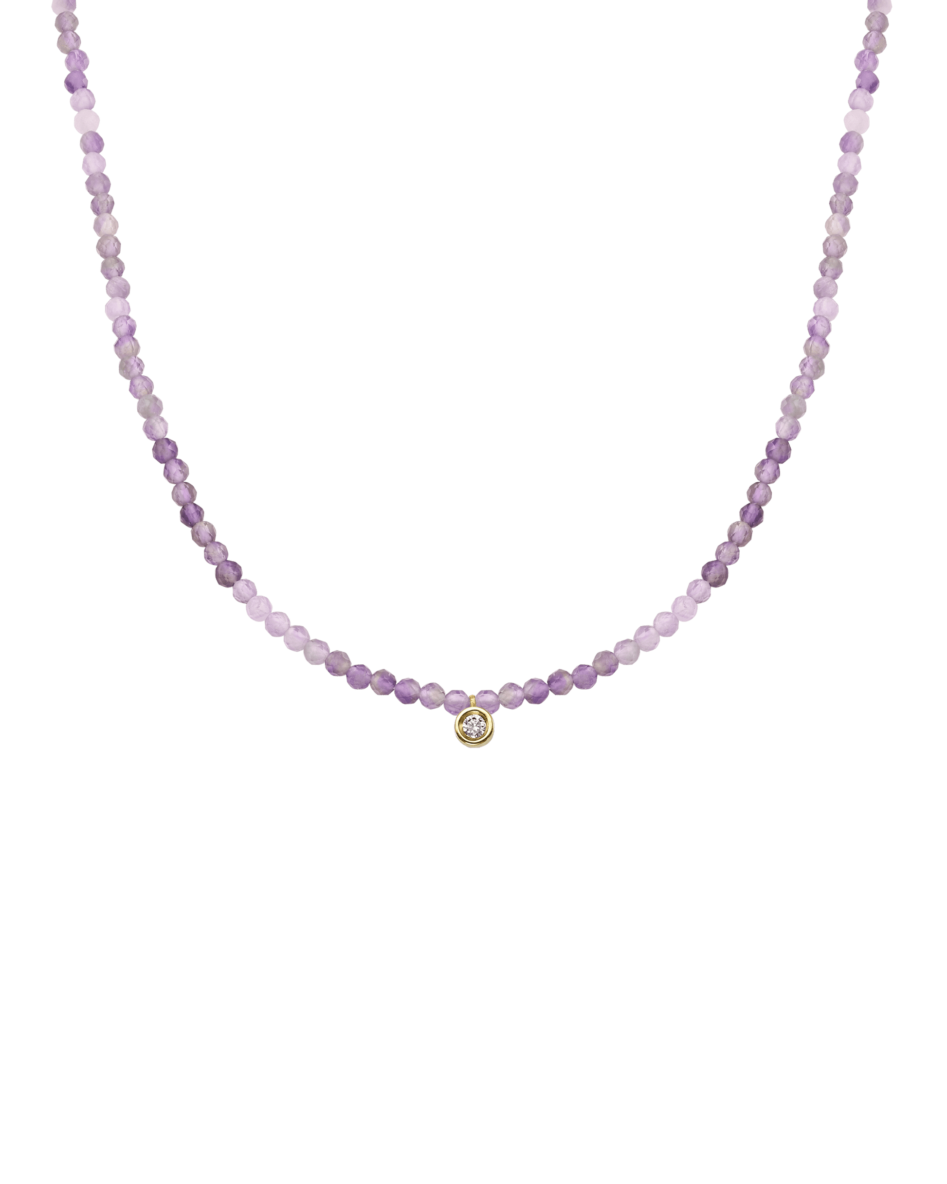 Purple Amethyst Gemstone & Diamond Necklace - 14K Yellow Gold Necklaces magal-dev Small: 0.03ct 14"