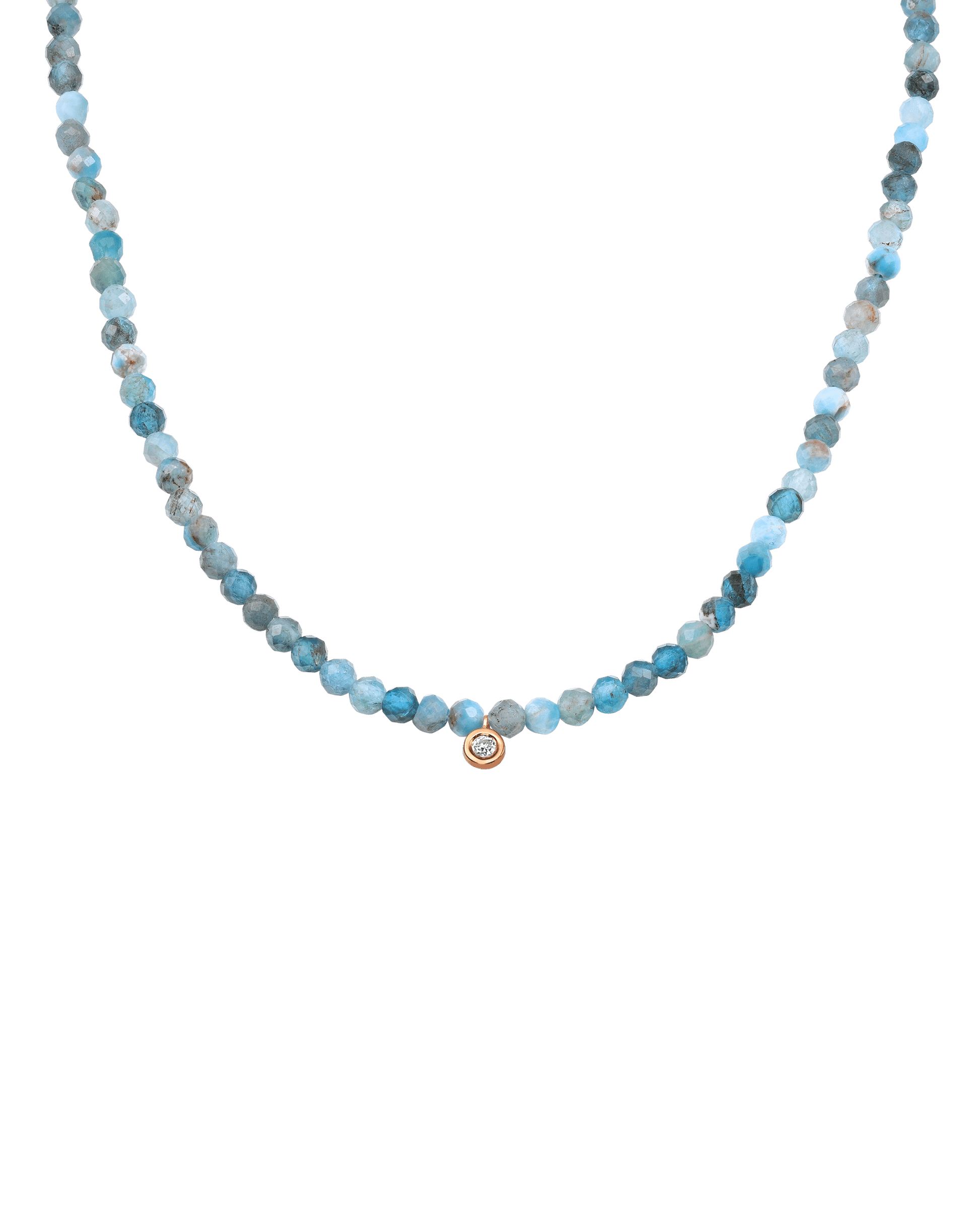 The Gemstone & Diamond Necklace - 14K Rose Gold Necklaces 14K Solid Gold Natural Turquoise Small: 0.03ct 14"