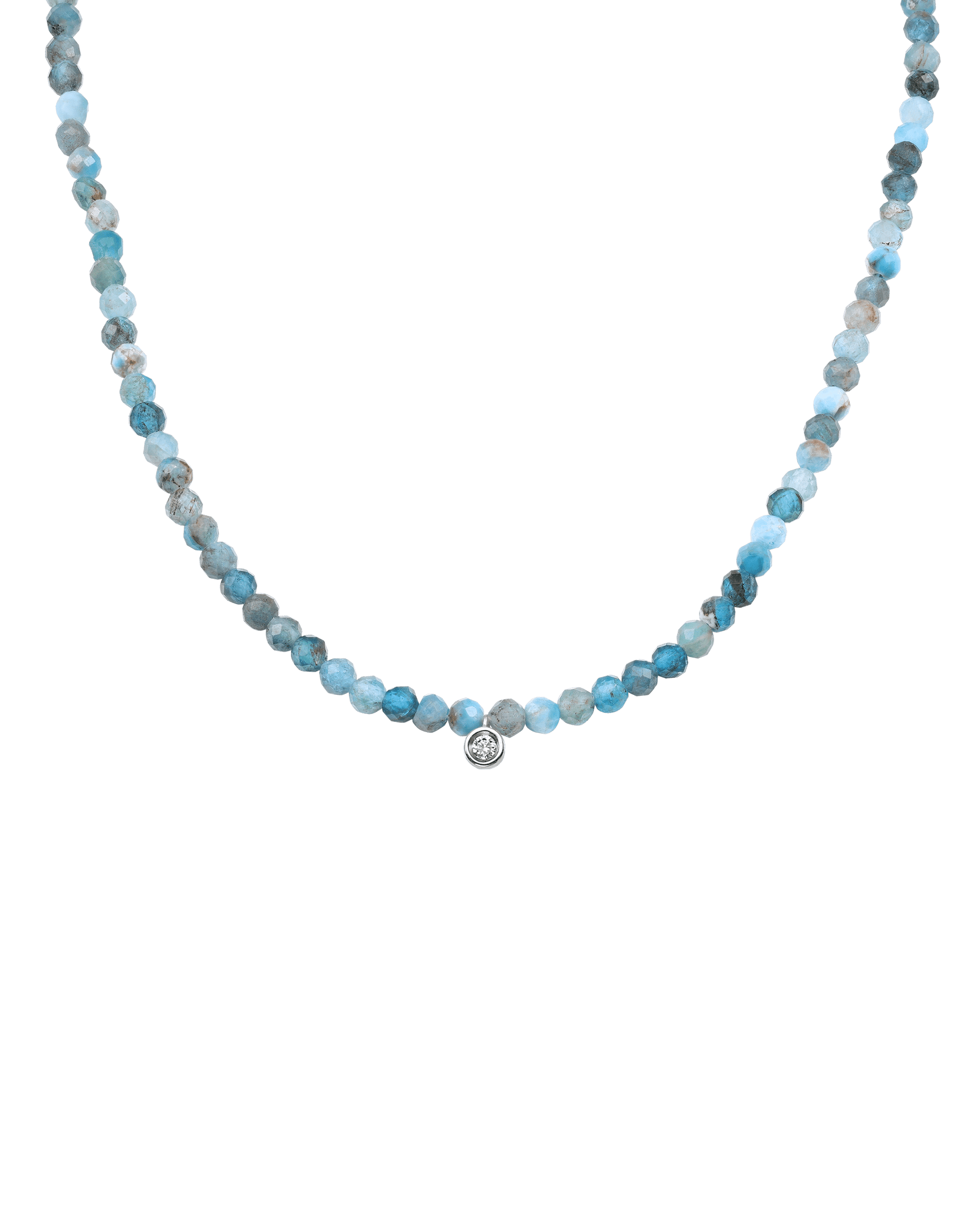 The Gemstone & Diamond Necklace - 14K White Gold Necklaces 14K Solid Gold Natural Turquoise Small: 0.03ct 14"