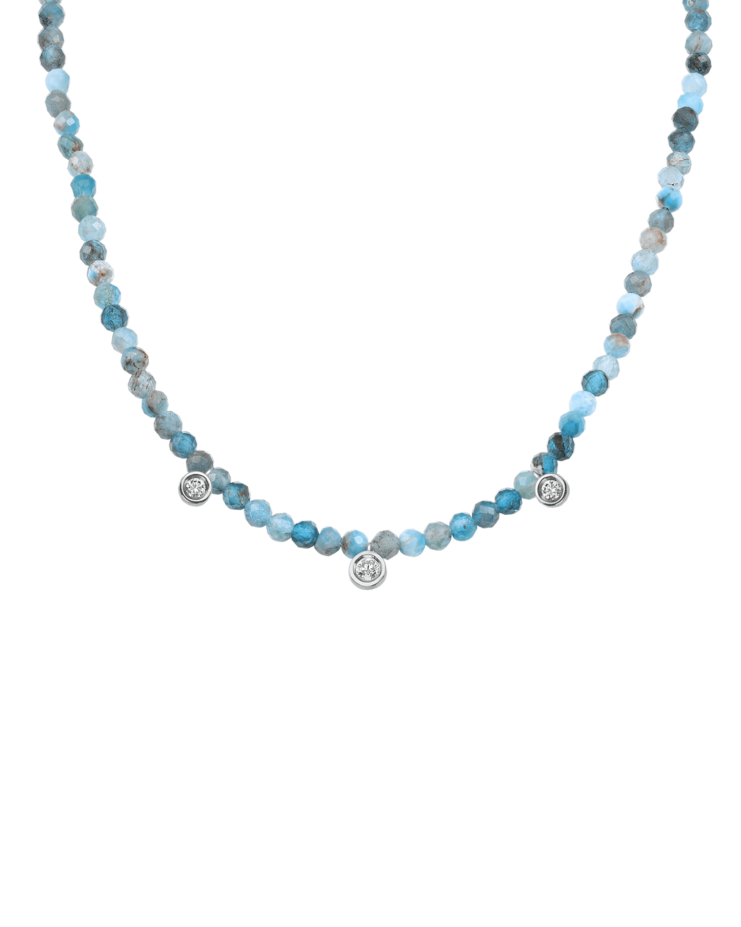 Colliers 3 Diamants & Pierres Précieuses - Or Blanc 14 carats Necklaces magal-dev Turquoise naturel 35cm - Ras de Cou
