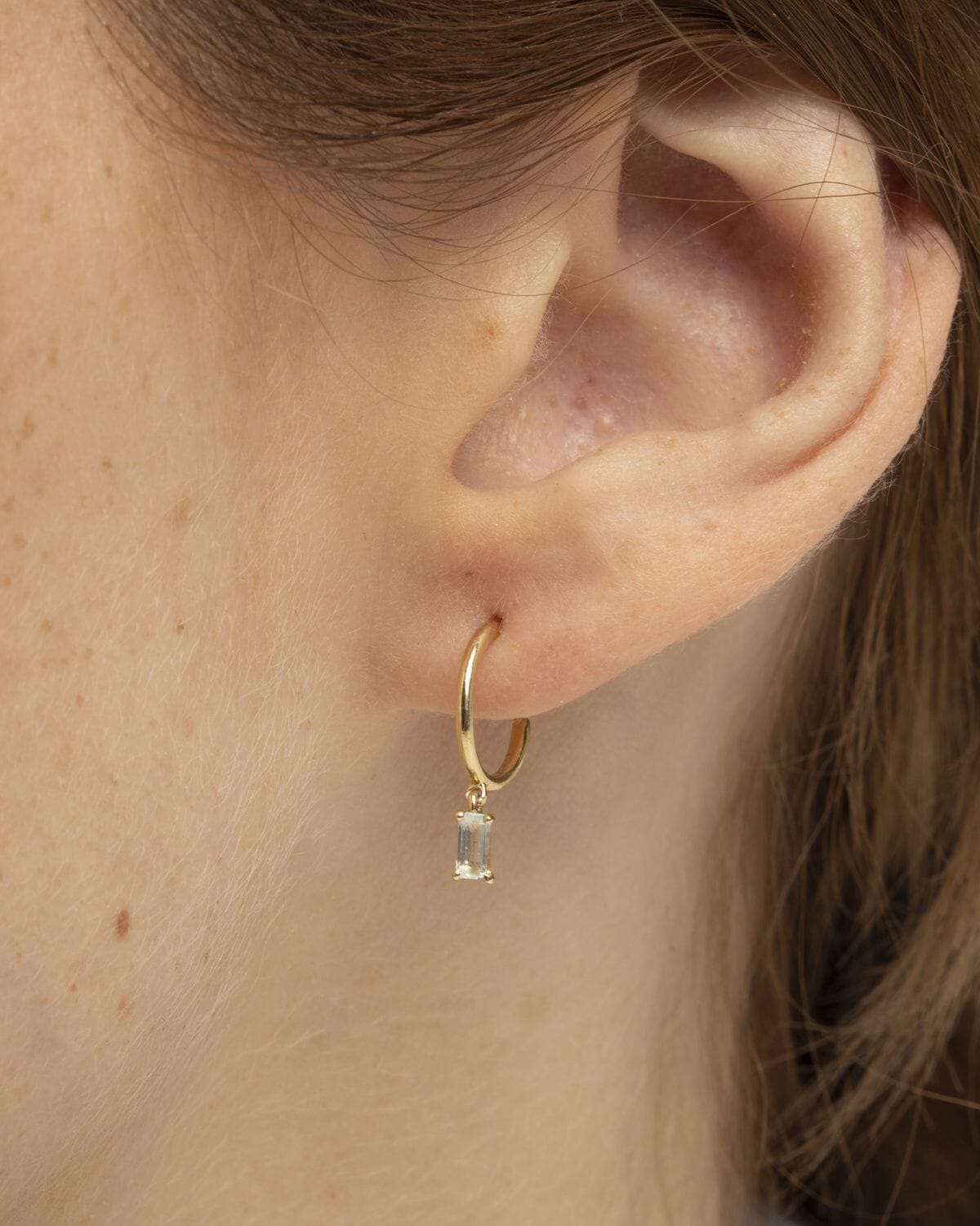 Dangling Baguette Huggies in Light Blue - 18K Rose Vermeil Earrings magal-dev