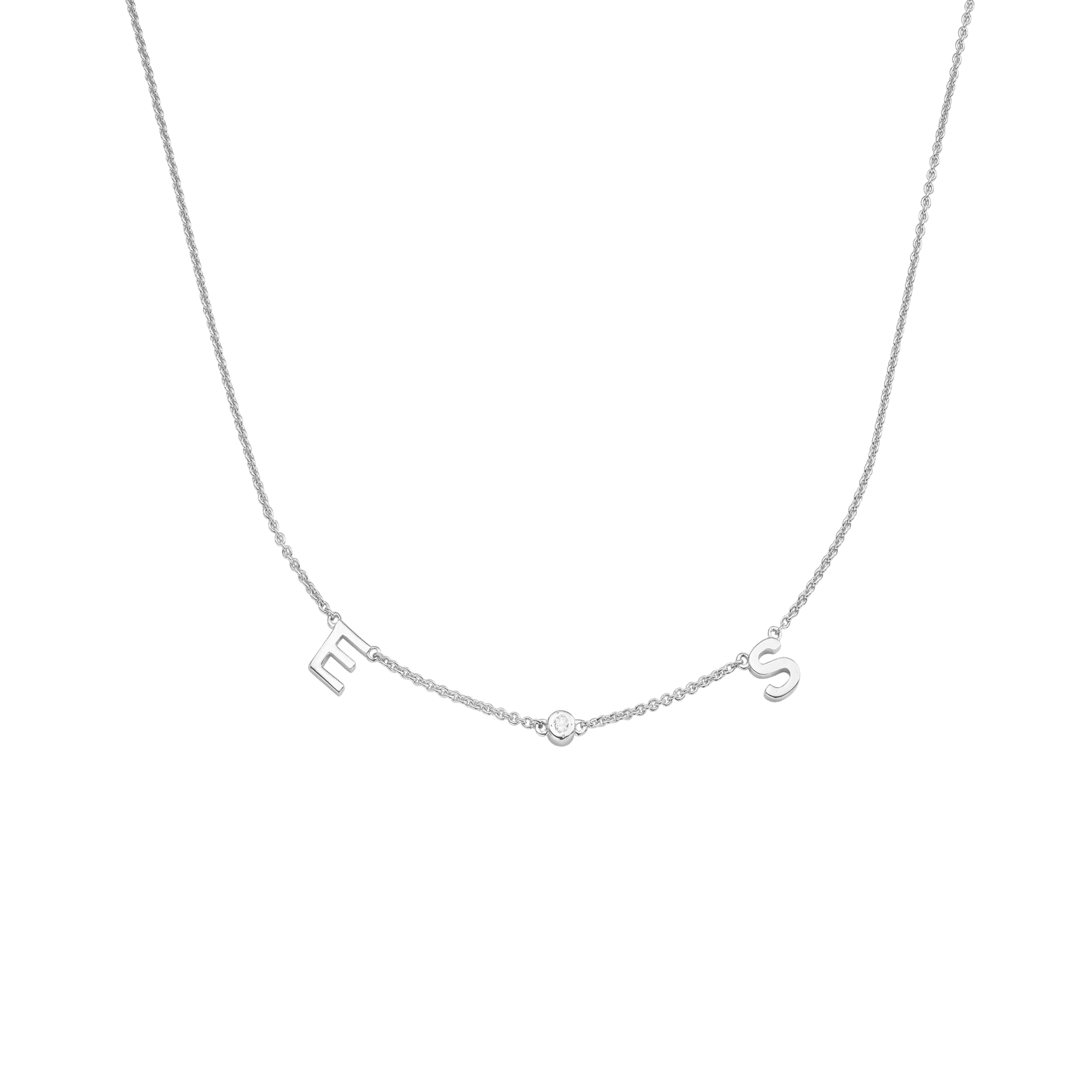 Collier Initial & Diamant(s) - Or Blanc 14 carats Necklaces magal-dev 1 Initiale + 1 Diamant Adjustable (40cm-43cm)