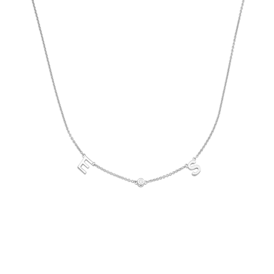 Collier Initial & Diamant(s) - Or Blanc 14 carats Necklaces magal-dev 1 Initiale + 1 Diamant Adjustable (40cm-43cm)