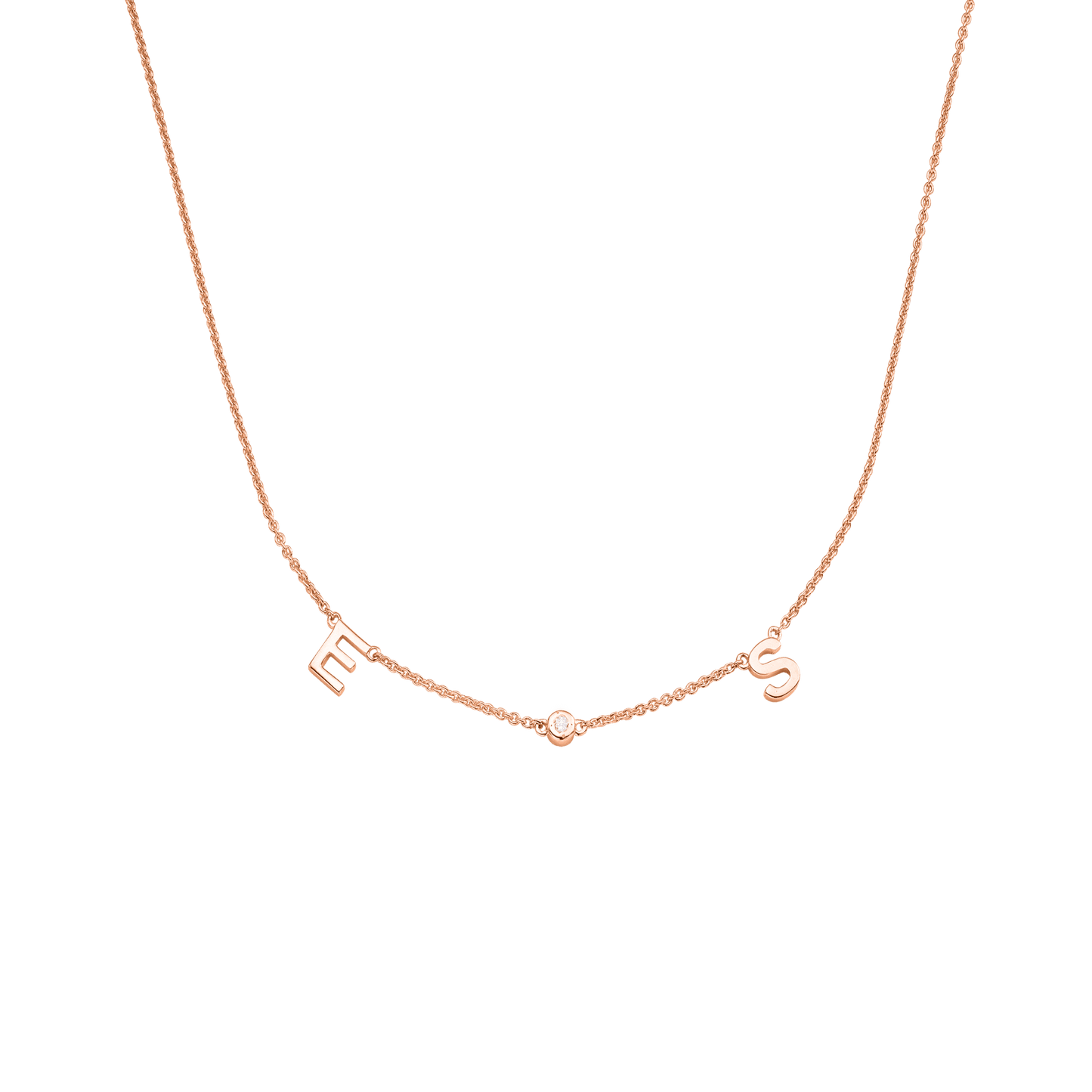 Collier Initial & Diamant(s) - Or Rose Plaqué 18 carats Necklaces magal-dev 1 Initiale + 1 Diamant Adjustable (40cm-43cm)