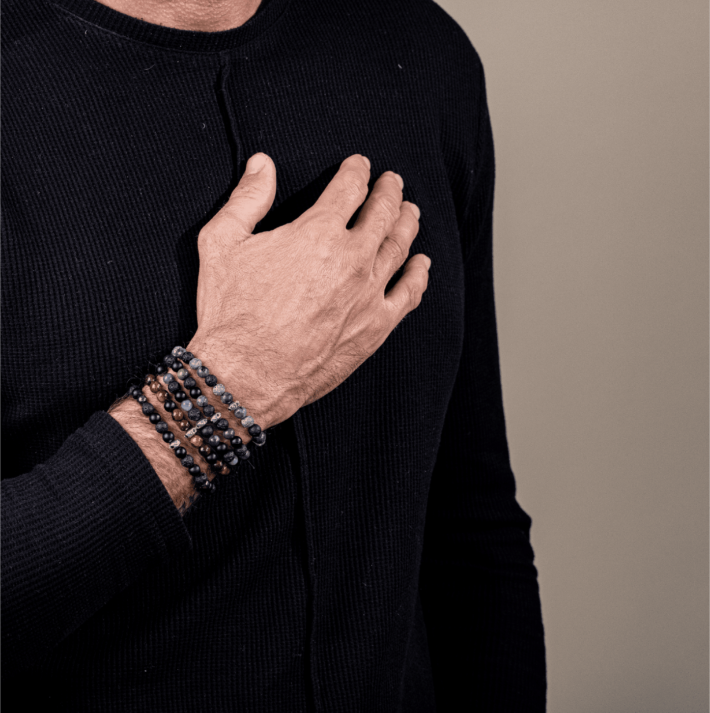 Bracelet Perles de Pierres de Lave & Onyx Naturel - Or Rose 14 carats Bracelets magal-dev