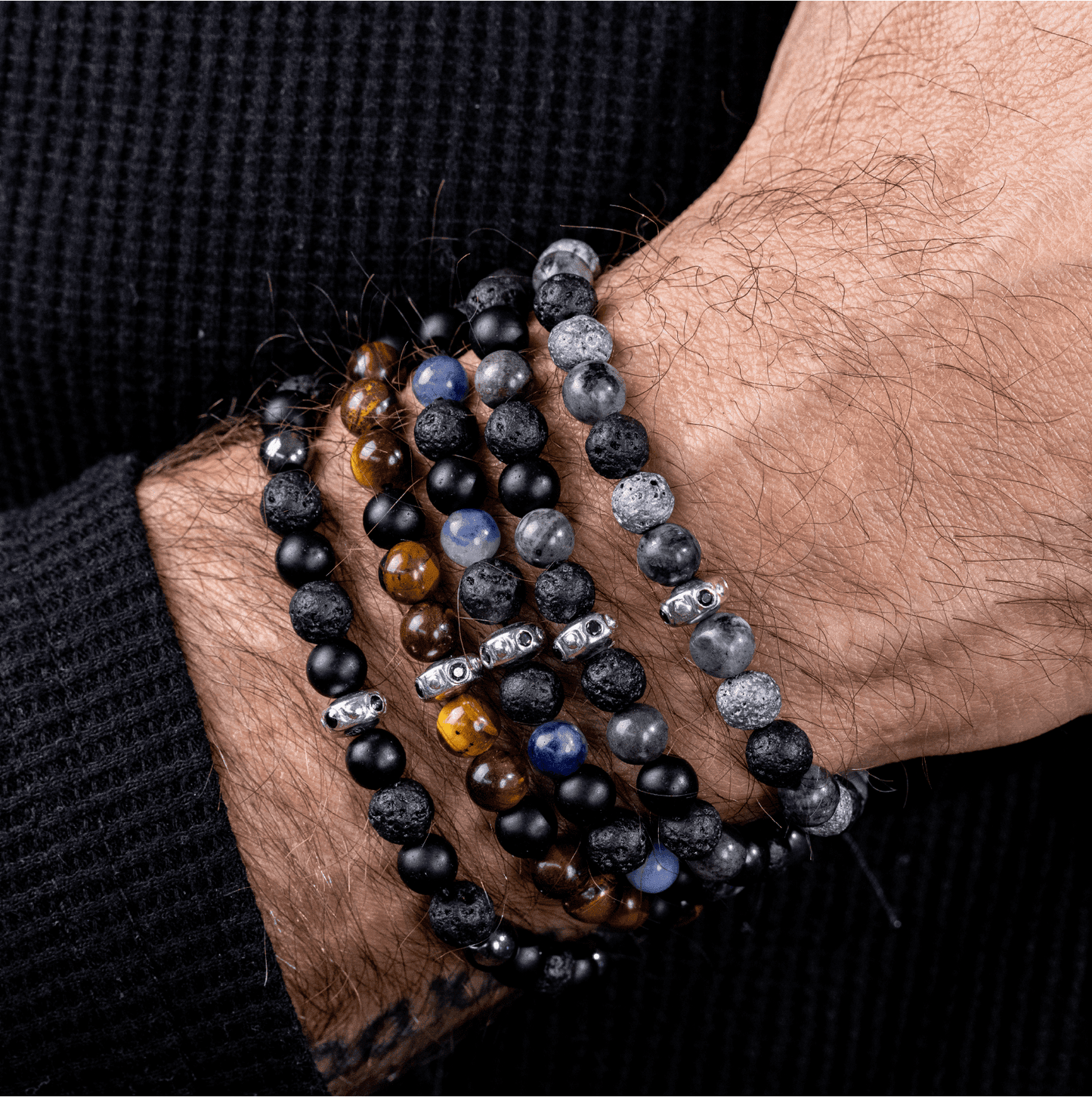 Bracelet Perles de Pierres de Lave & Onyx Naturel - Or Jaune 14 carats Bracelets magal-dev