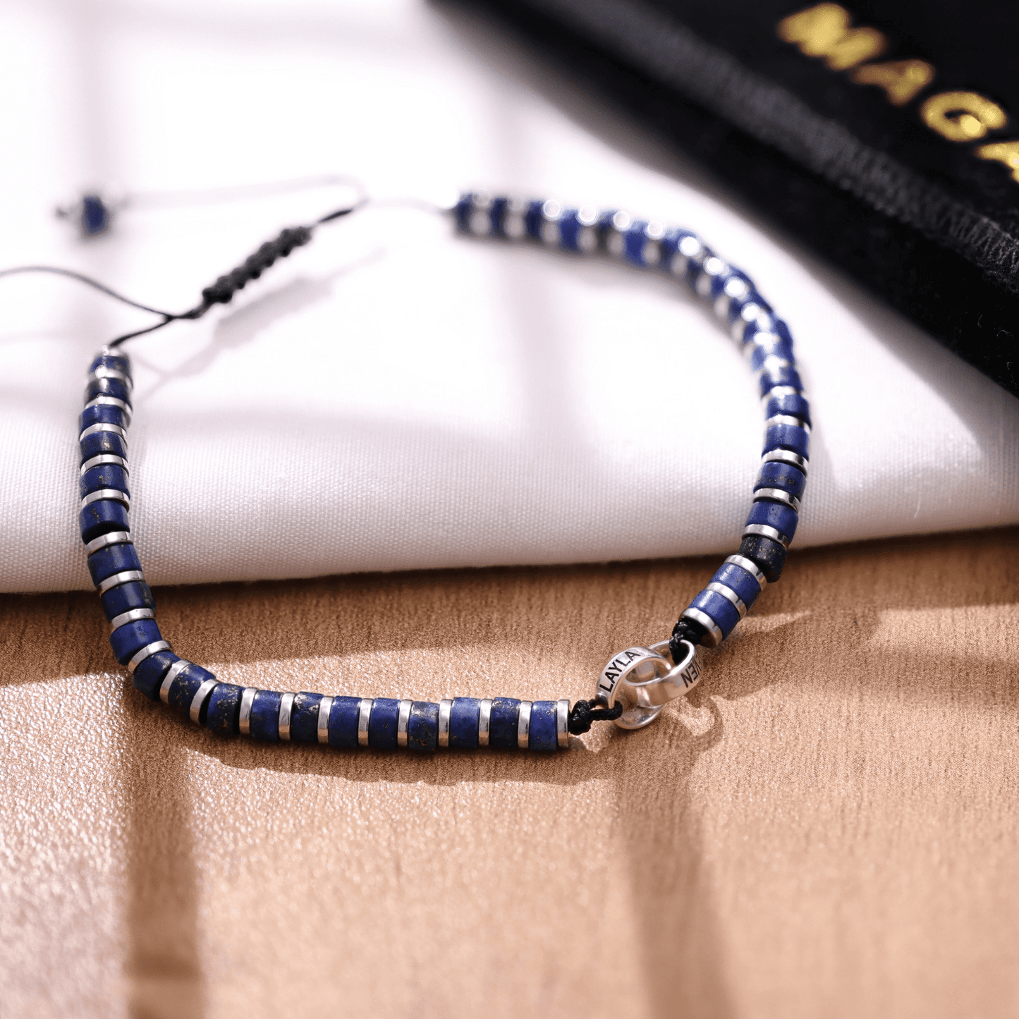 Bracelet de Perles de Lapis-Lazuli Bleu & Bagues Peronnalisables - Or Jaune 14 carats Bracelets magal-dev