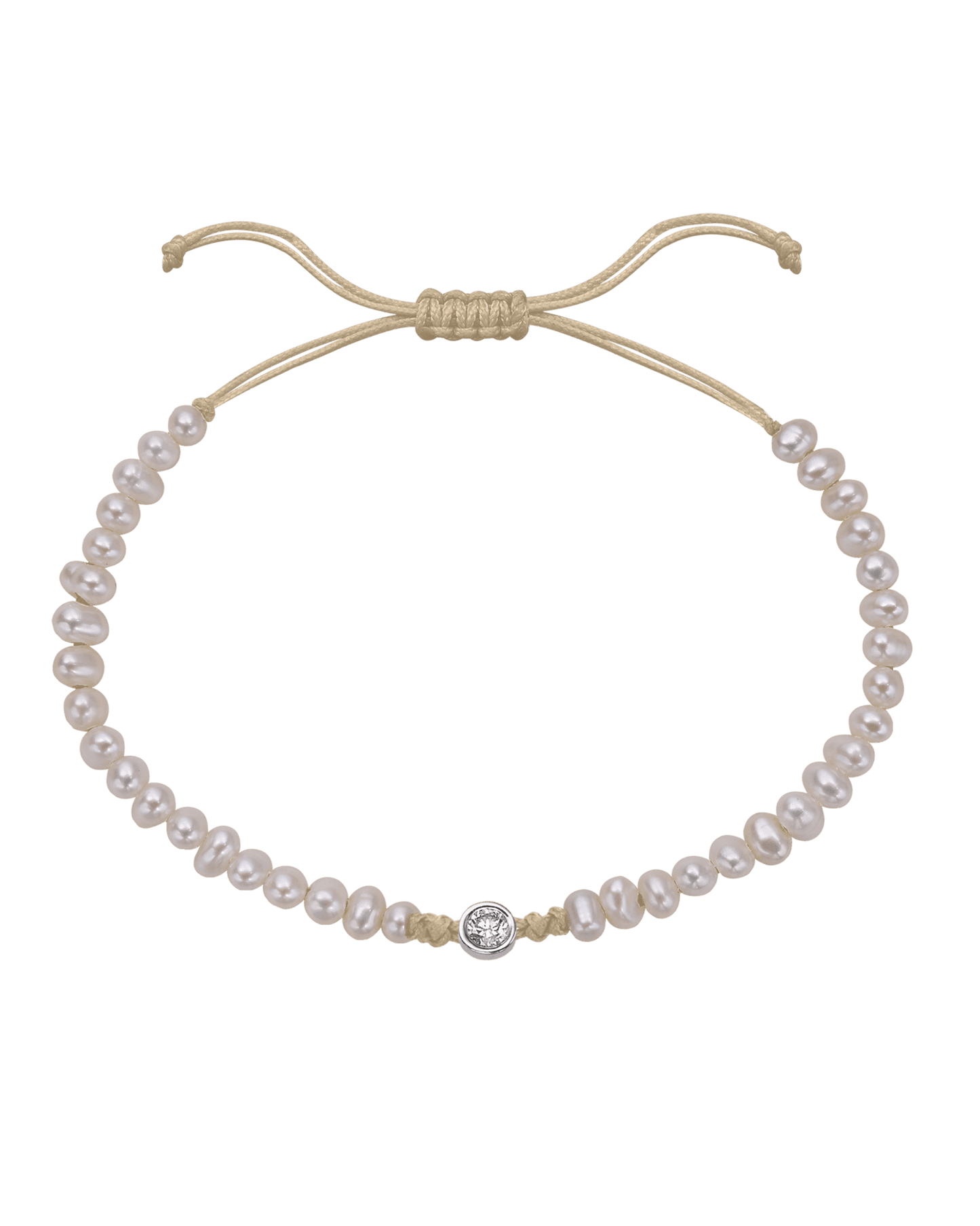 Le String of Love Perles Naturelles - Or Blanc 14 carats Bracelet magal-dev Beige Large: 0.10 carats