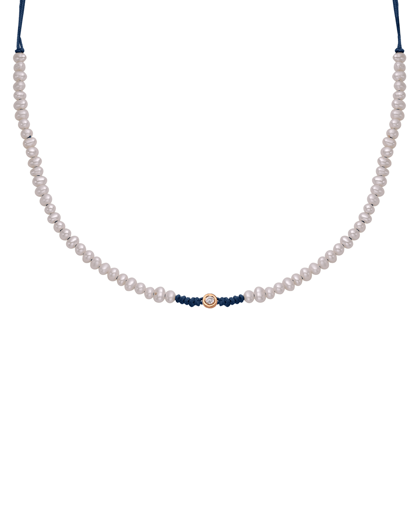 Collier String of Love Perles Naturelles - Or Rose 14 carats Necklaces 14K Solid Gold Bleu Marine Small: 0.03 carats