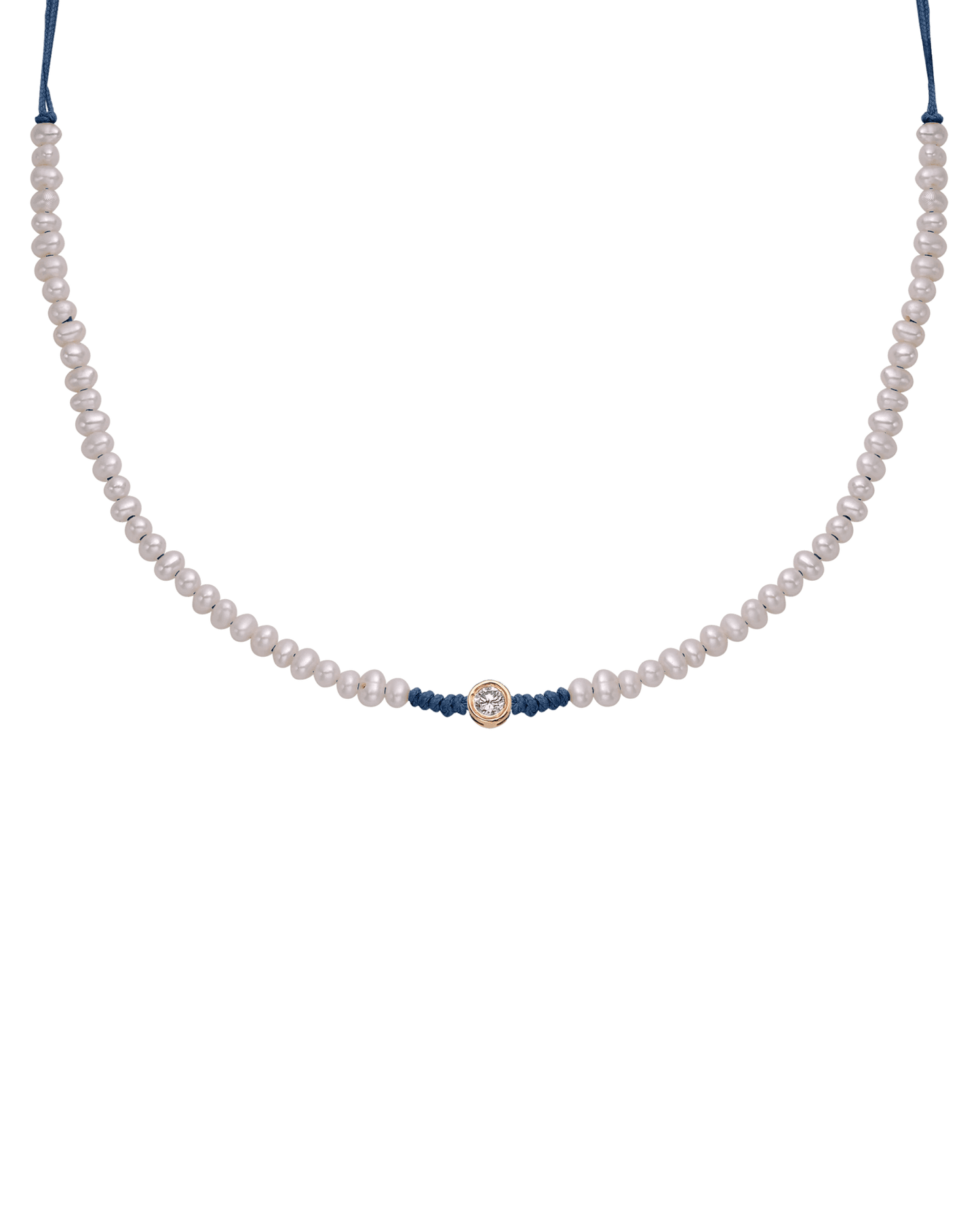 Collier String of Love Perles Naturelles - Or Rose 14 carats Necklaces 14K Solid Gold Bleu Indigo Large: 0.10 carats