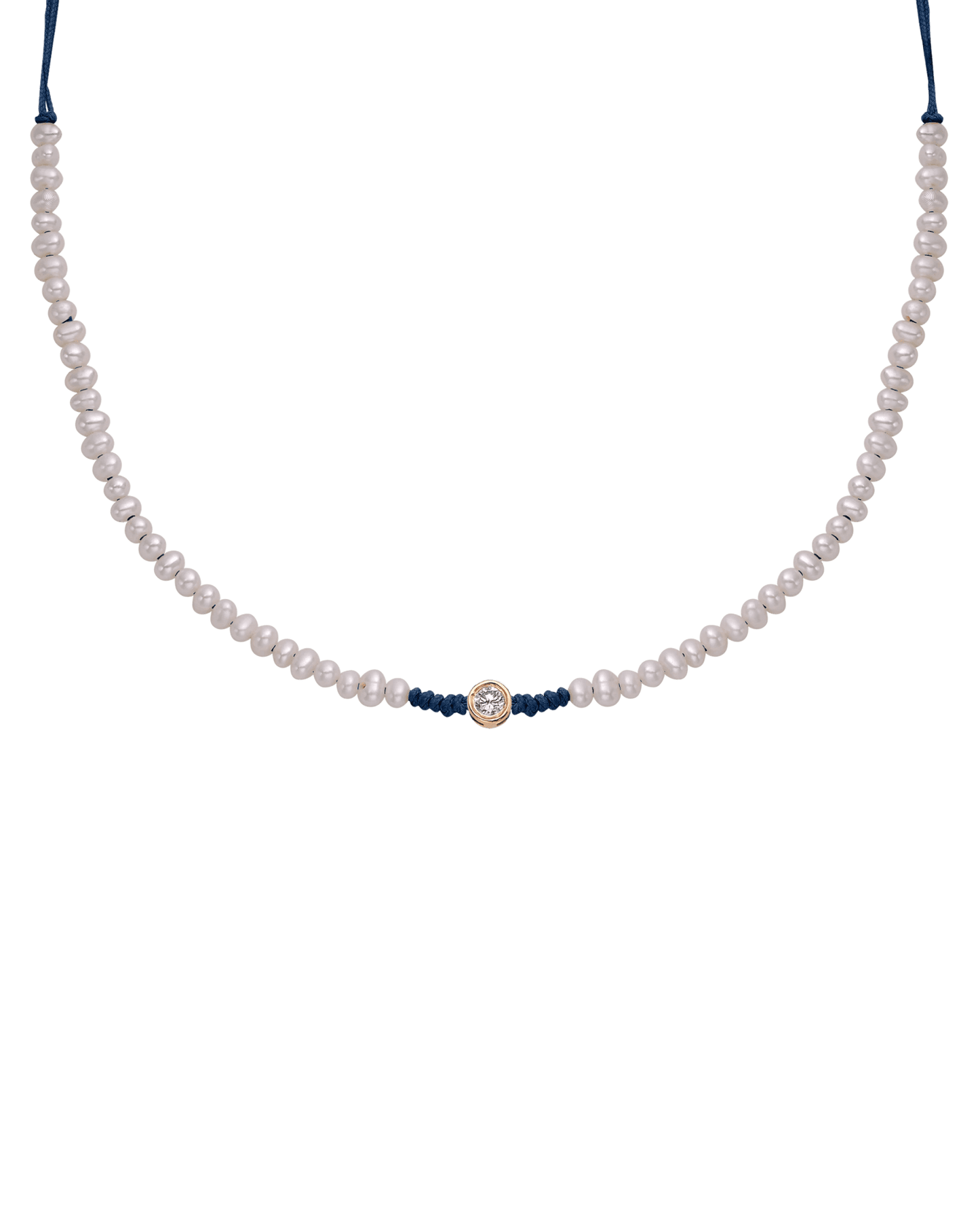 Collier String of Love Perles Naturelles - Or Rose 14 carats Necklaces 14K Solid Gold Bleu Marine Large: 0.10 carats