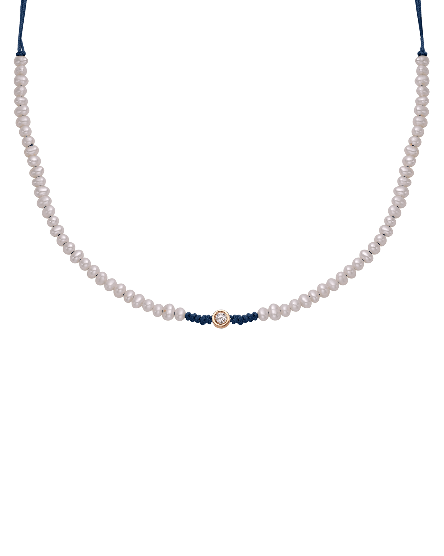 Collier String of Love Perles Naturelles - Or Rose 14 carats Necklaces 14K Solid Gold Bleu Marine Medium: 0.05 carats