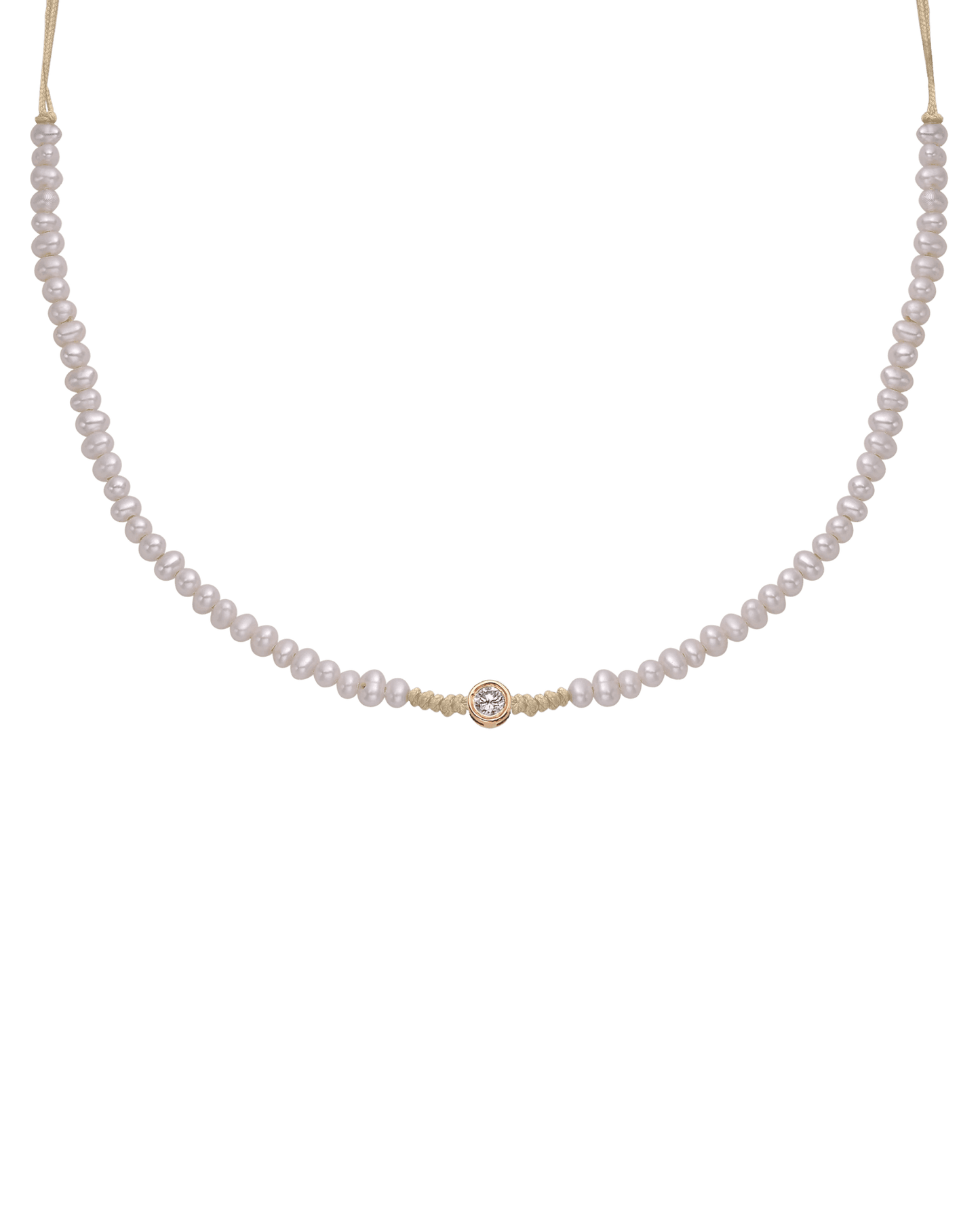 Collier String of Love Perles Naturelles - Or Rose 14 carats Necklaces 14K Solid Gold Beige Large: 0.10 carats