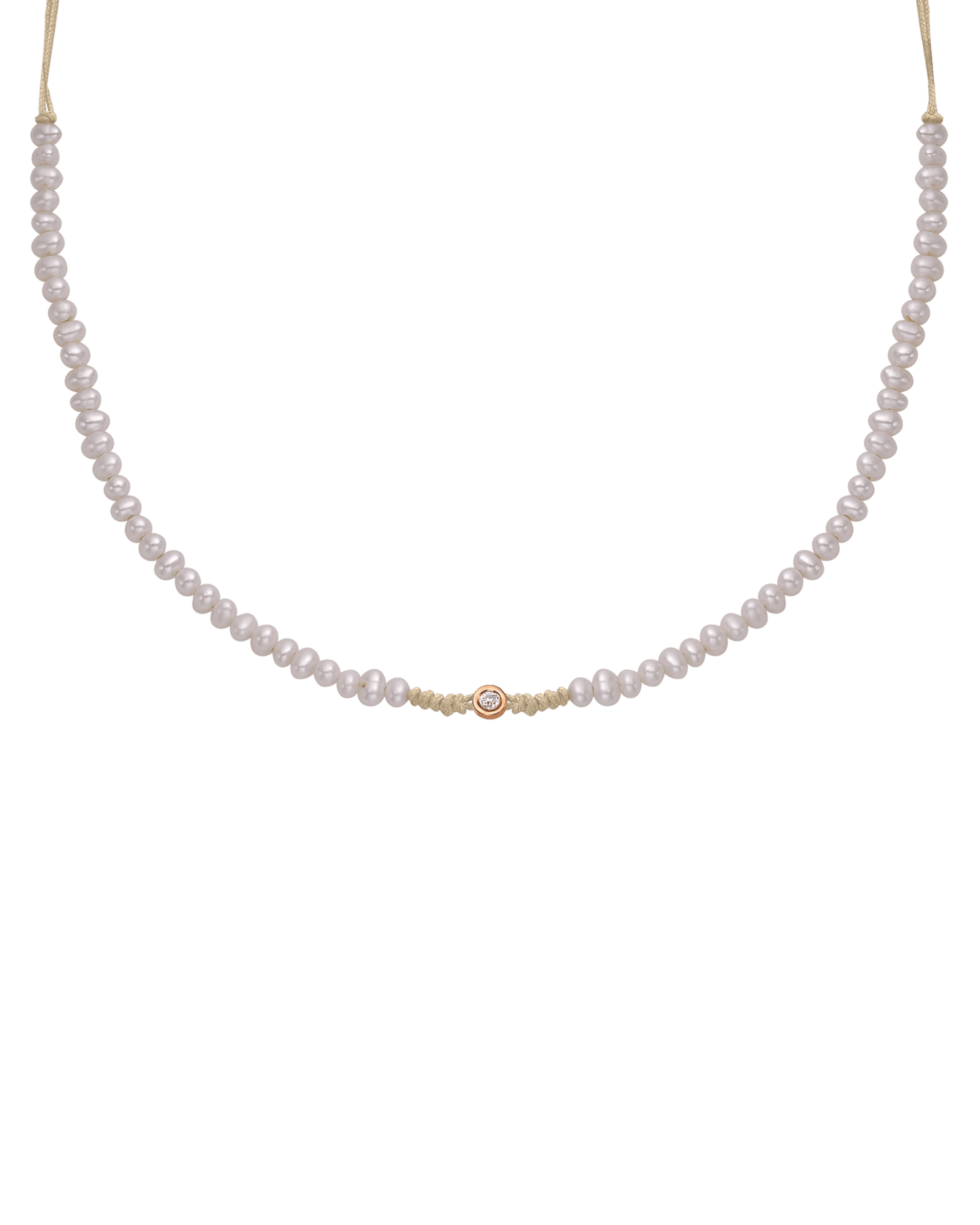 Collier String of Love Perles Naturelles - Or Rose 14 carats Necklaces 14K Solid Gold Beige Small: 0.03 carats