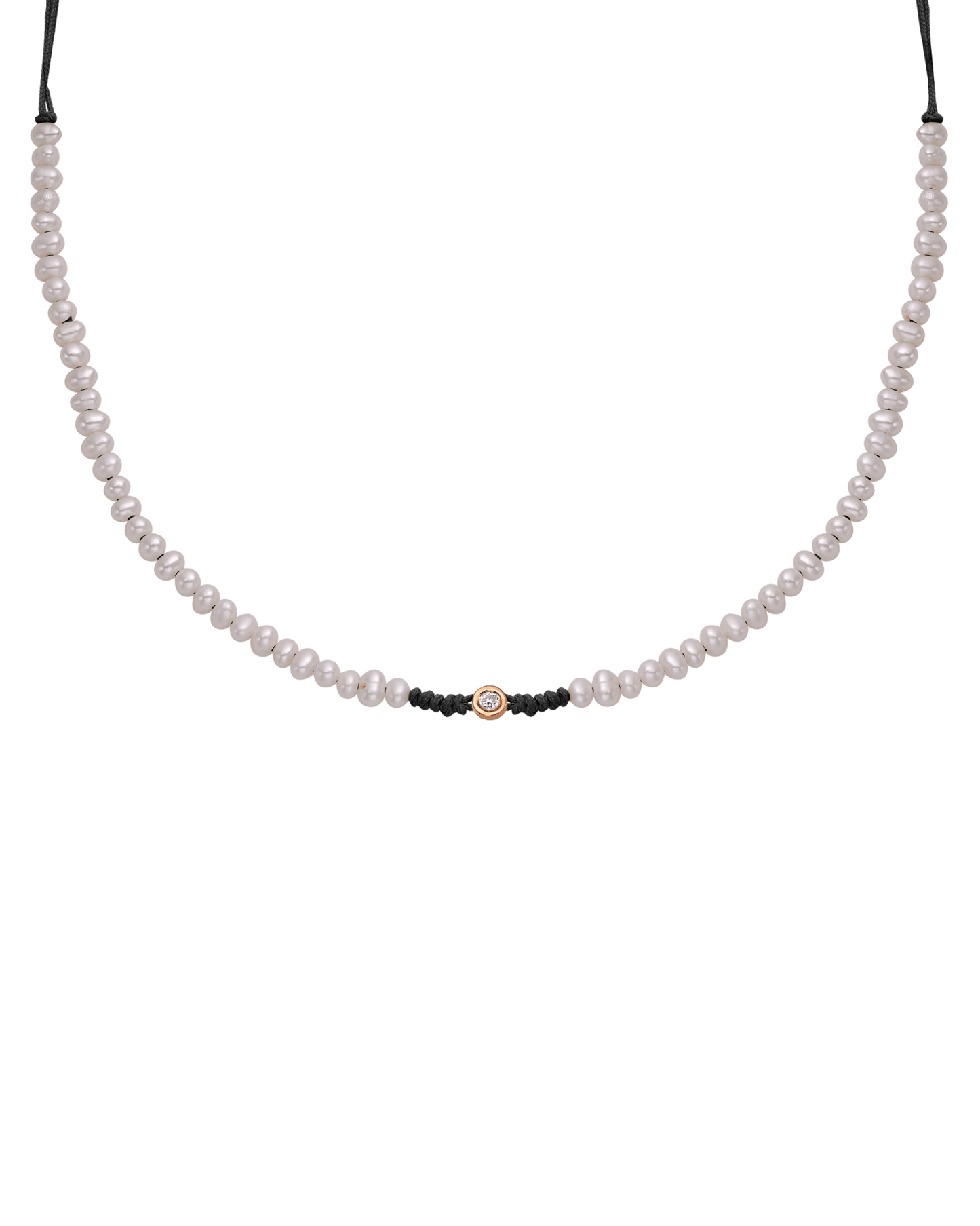 Collier String of Love Perles Naturelles - Or Rose 14 carats Necklaces 14K Solid Gold Noir Small: 0.03 carats