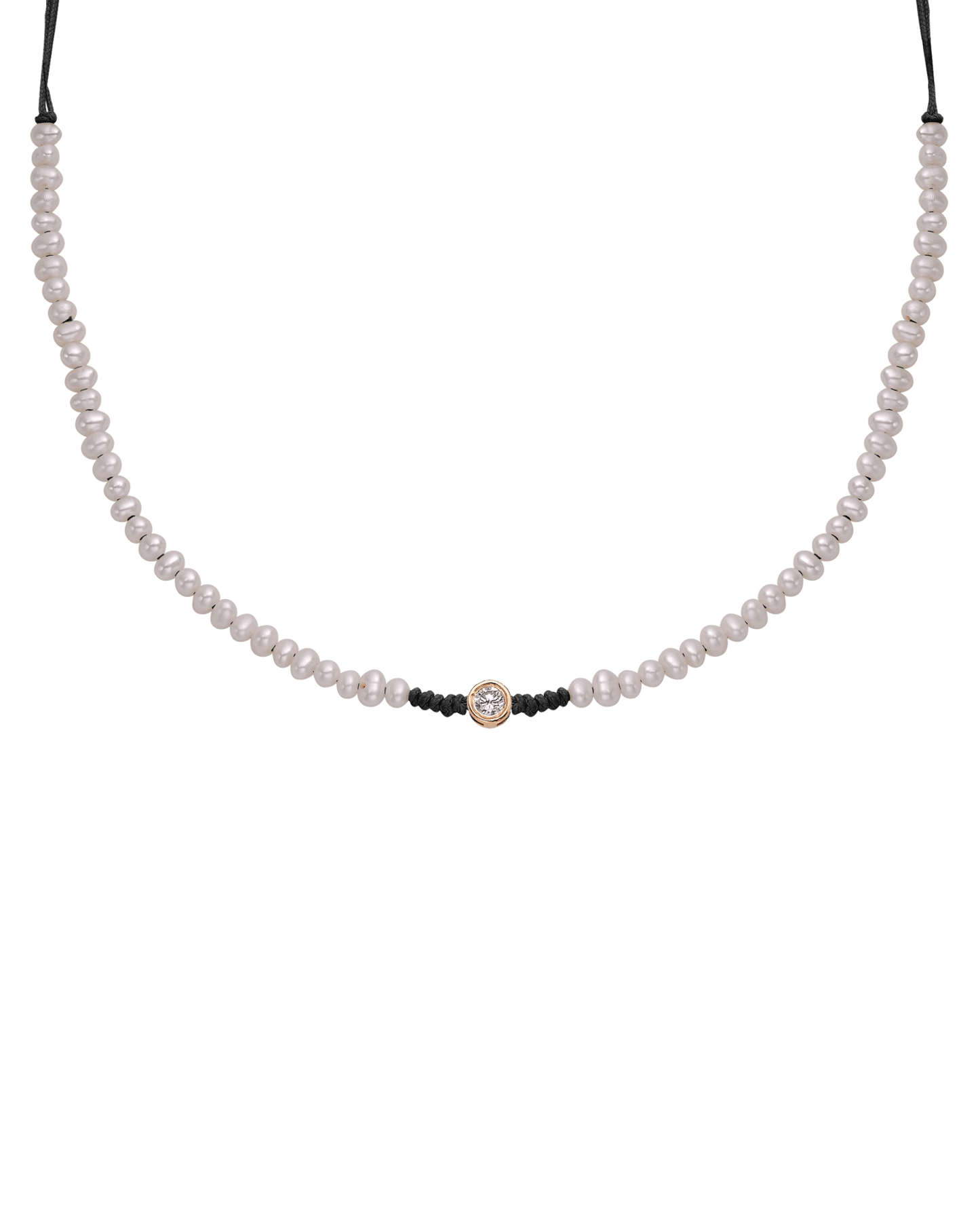Collier String of Love Perles Naturelles - Or Rose 14 carats Necklaces 14K Solid Gold Noir Large: 0.10 carats
