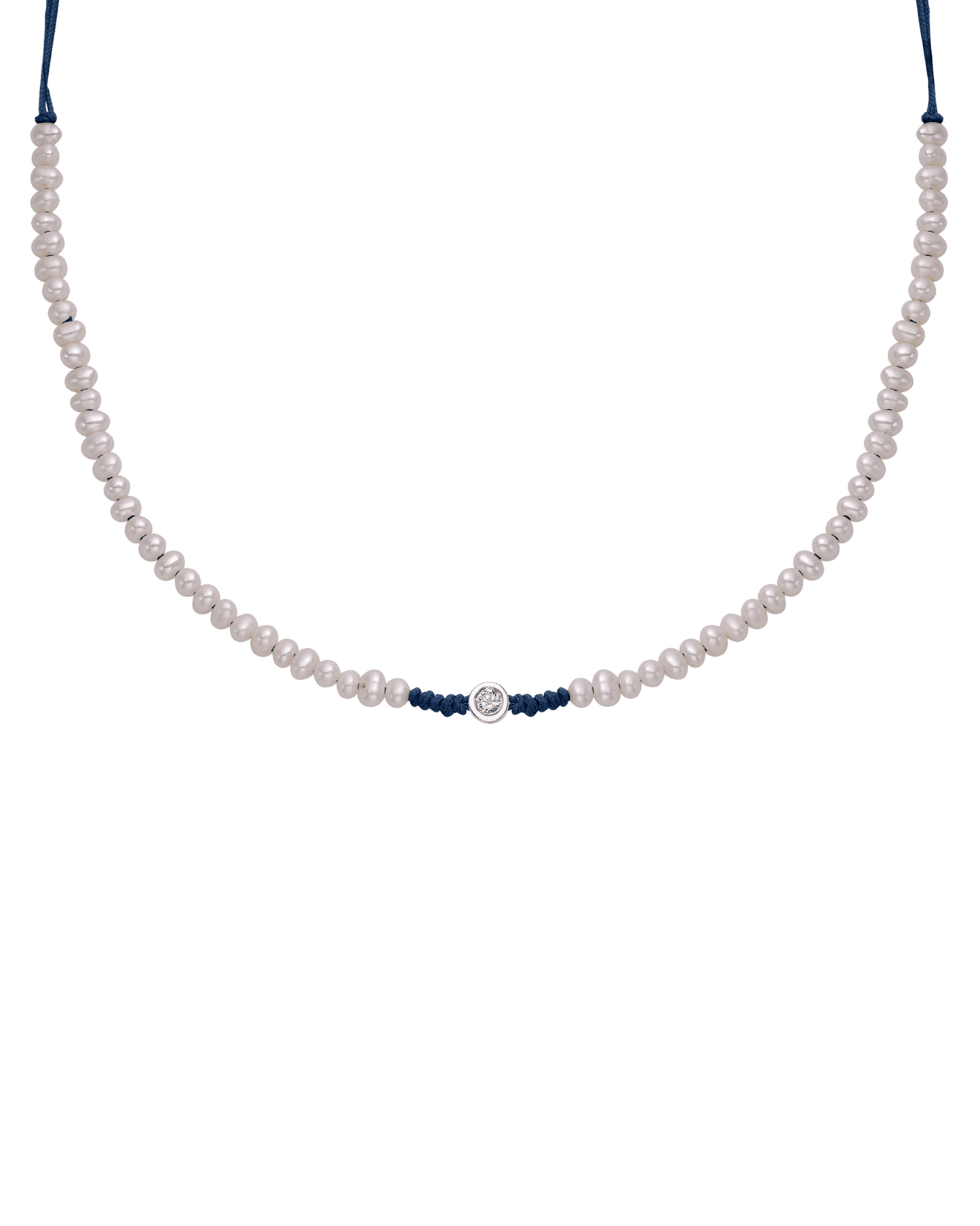 Collier String of Love Perles Naturelles - Or Blanc 14 carats Necklaces 14K Solid Gold Bleu Marine Medium: 0.05 carats